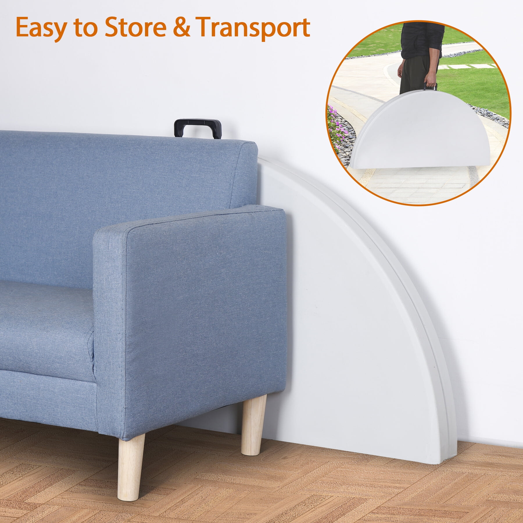 48" Round Bi-Folding Plastic Table Metal Legs Portable Dining Table with Handle Indoor Outdoor, White - Image 9