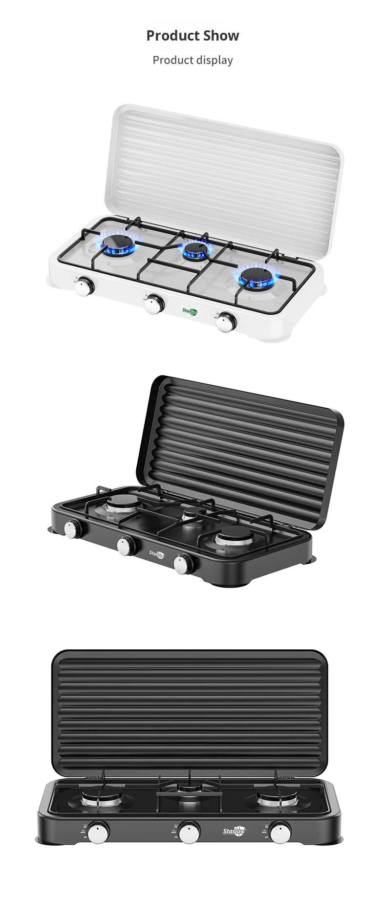 3 Burners Portable Gas Stove with Large Griddle Plate Foldable Outdoor Camping Cooker for RV Backyard Picnic BBQ
