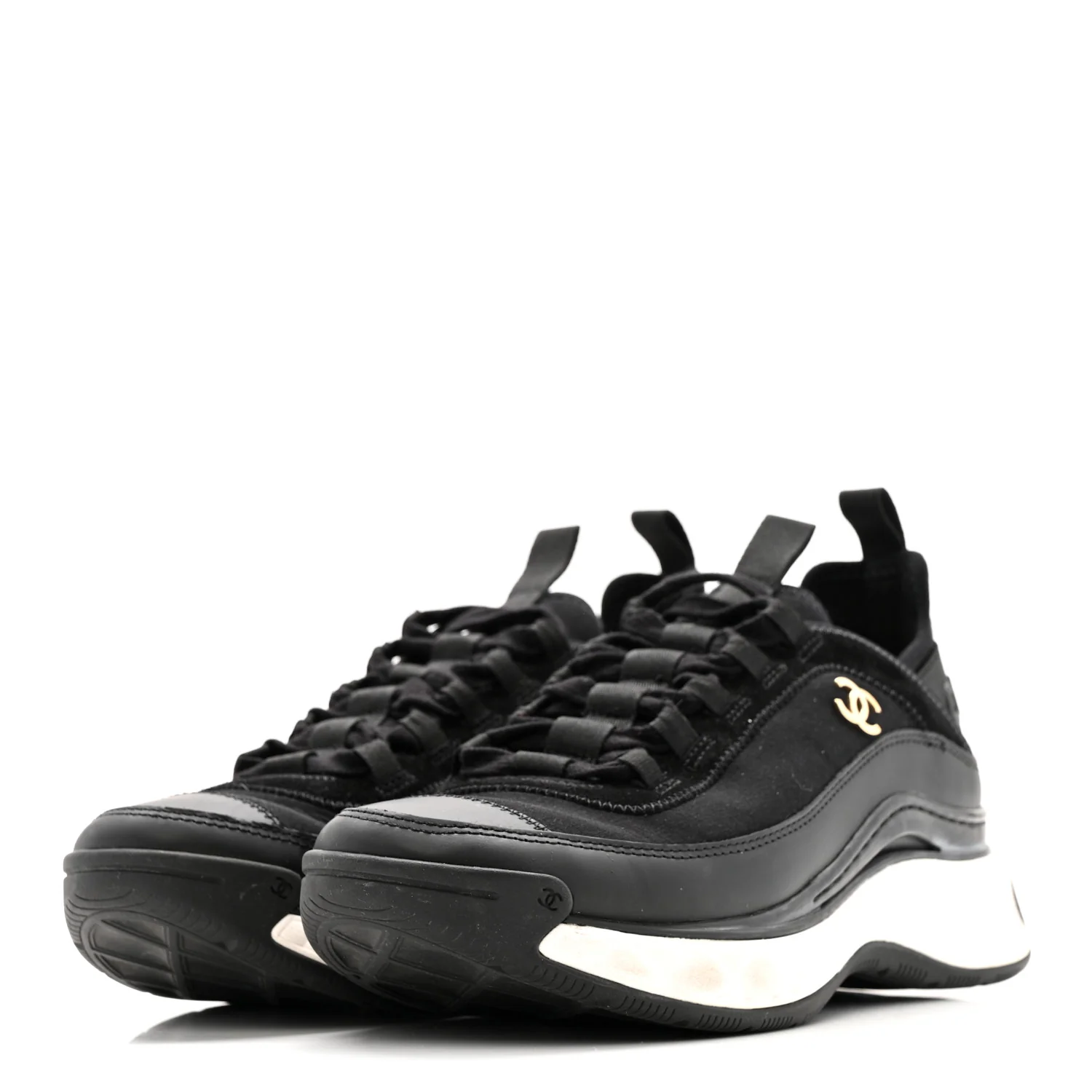 Velvet Calfskin Mixed Fibers CC Sneakers 38 Black