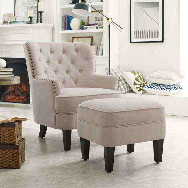 Elroy 32” Wide Tufted Wingback Chair and Ottoman - Bed Bath & Beyond