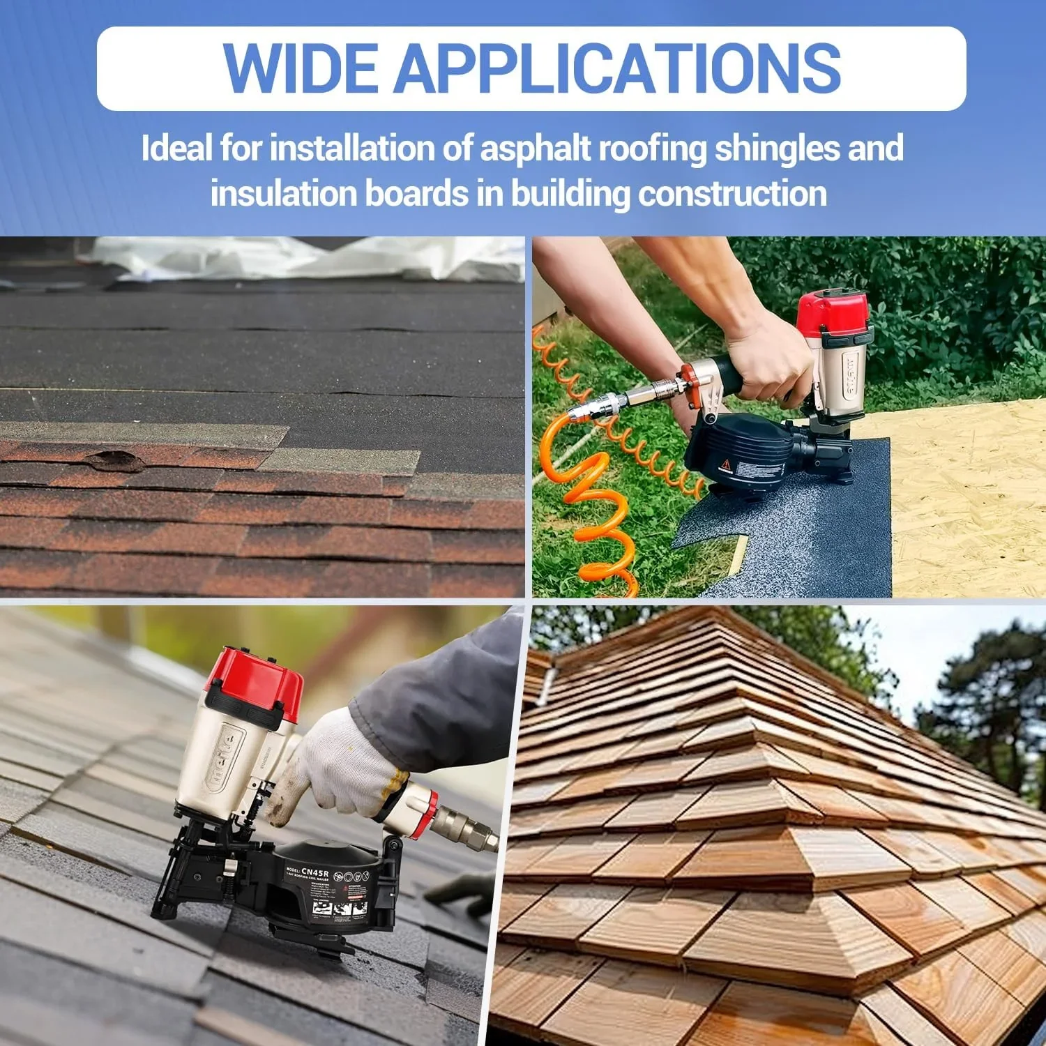 MEITE CN45R Pneumatic Coil Roofing Nailer CN45R 15 Degree 7/8 to 1-3/4 Length Coil Roofing Nail Gun Pistolas