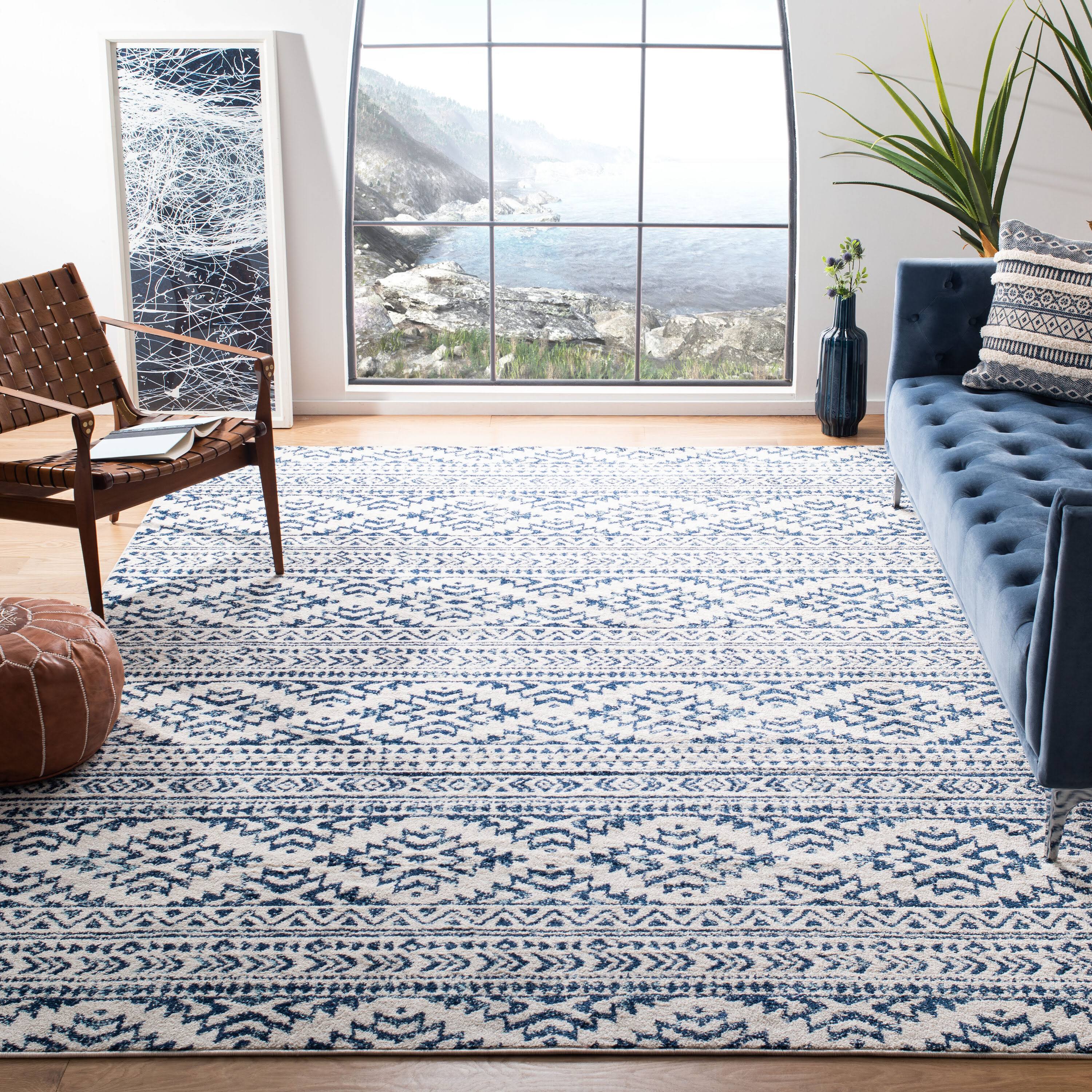 Safavieh Tulum Collection TUL272D Ivory / Navy Rug - 12' x 15'