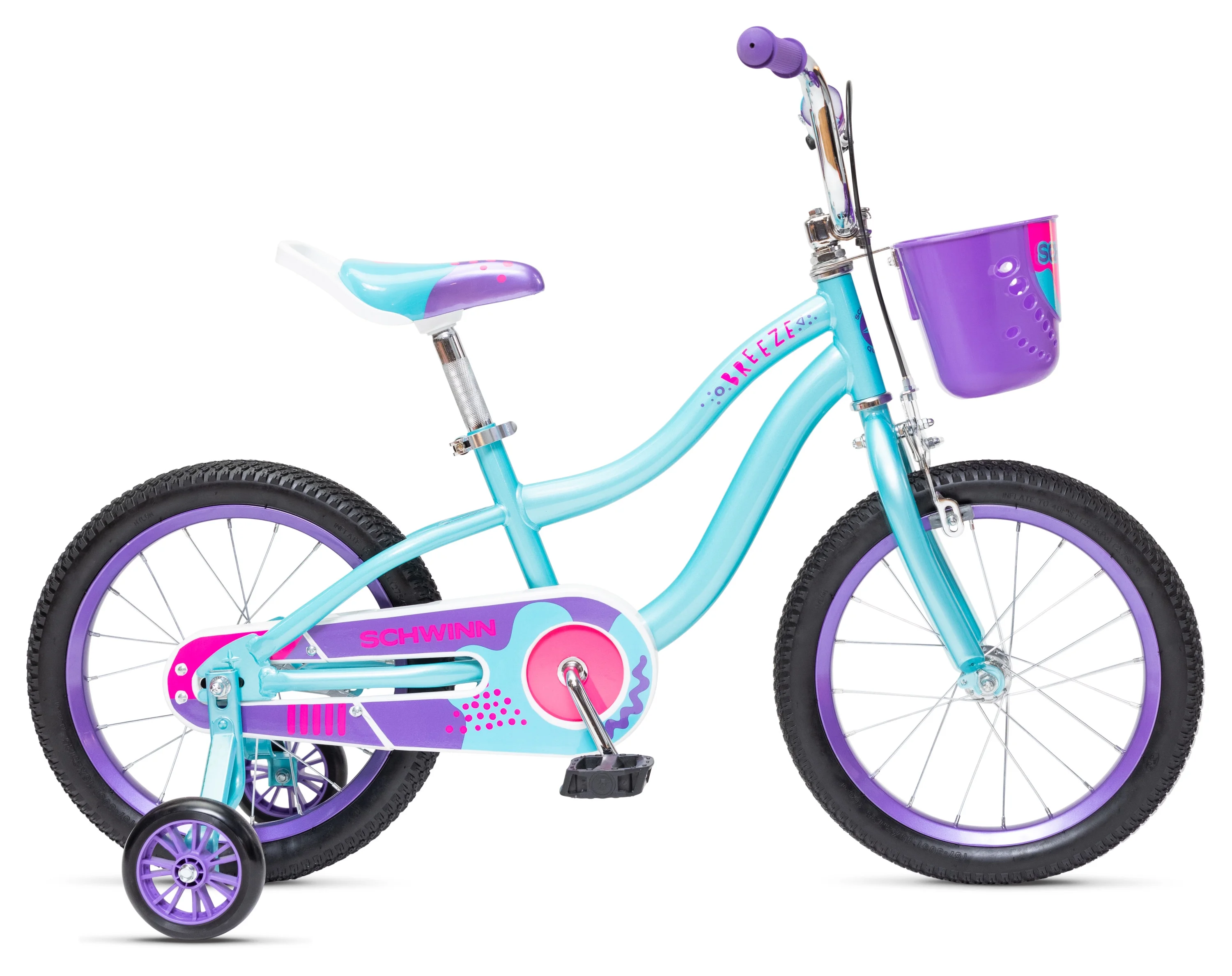 16-in. Breeze Girls Kids Bike with Basket, Teal  Purple