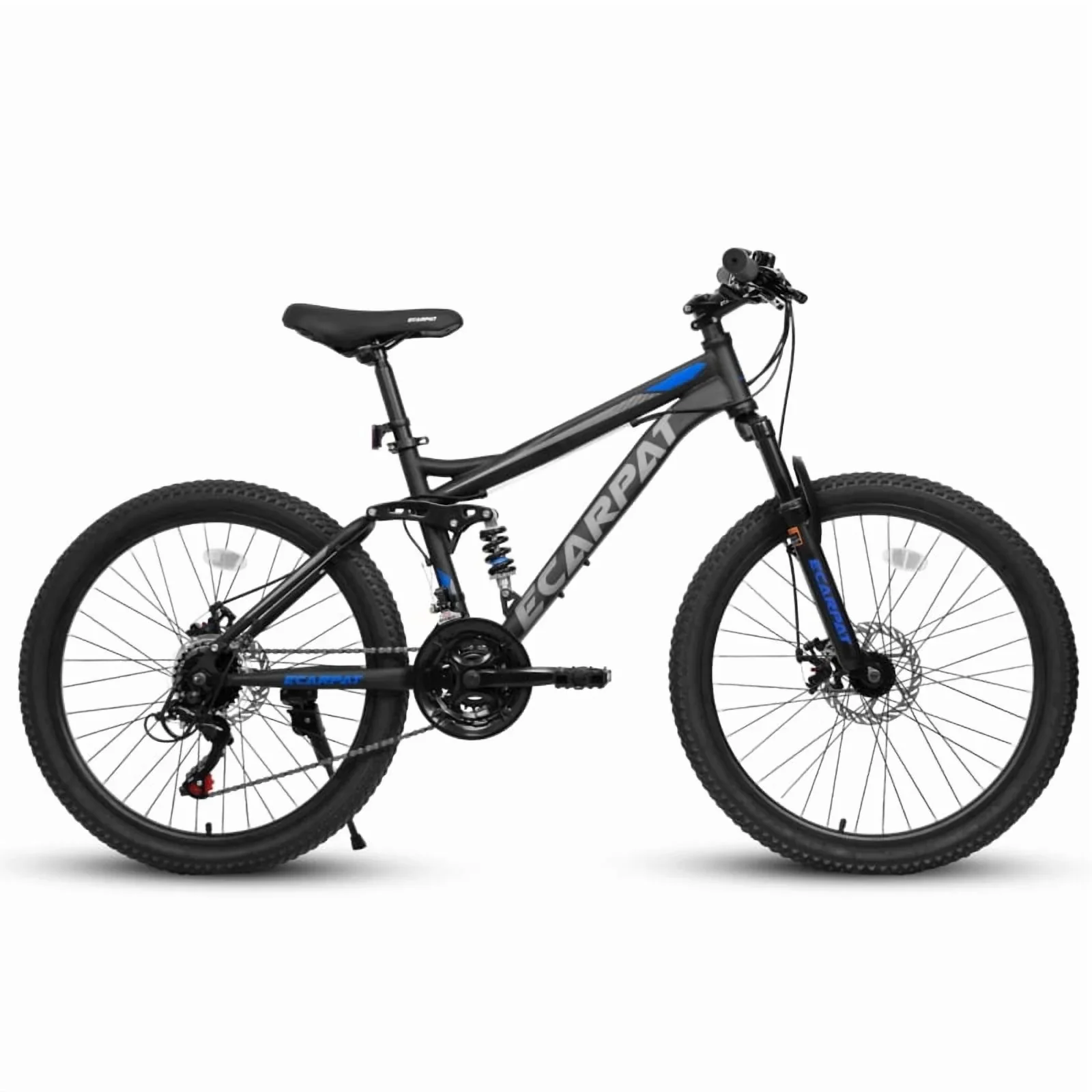 24 Unisex MTB, 21-Speed, Dual Suspension, Disc Brakes, Carbon-Steel Durability, 250 lb Rating, Quick-Adjust Tool Kit, Fits Heights 4'9-5'4
