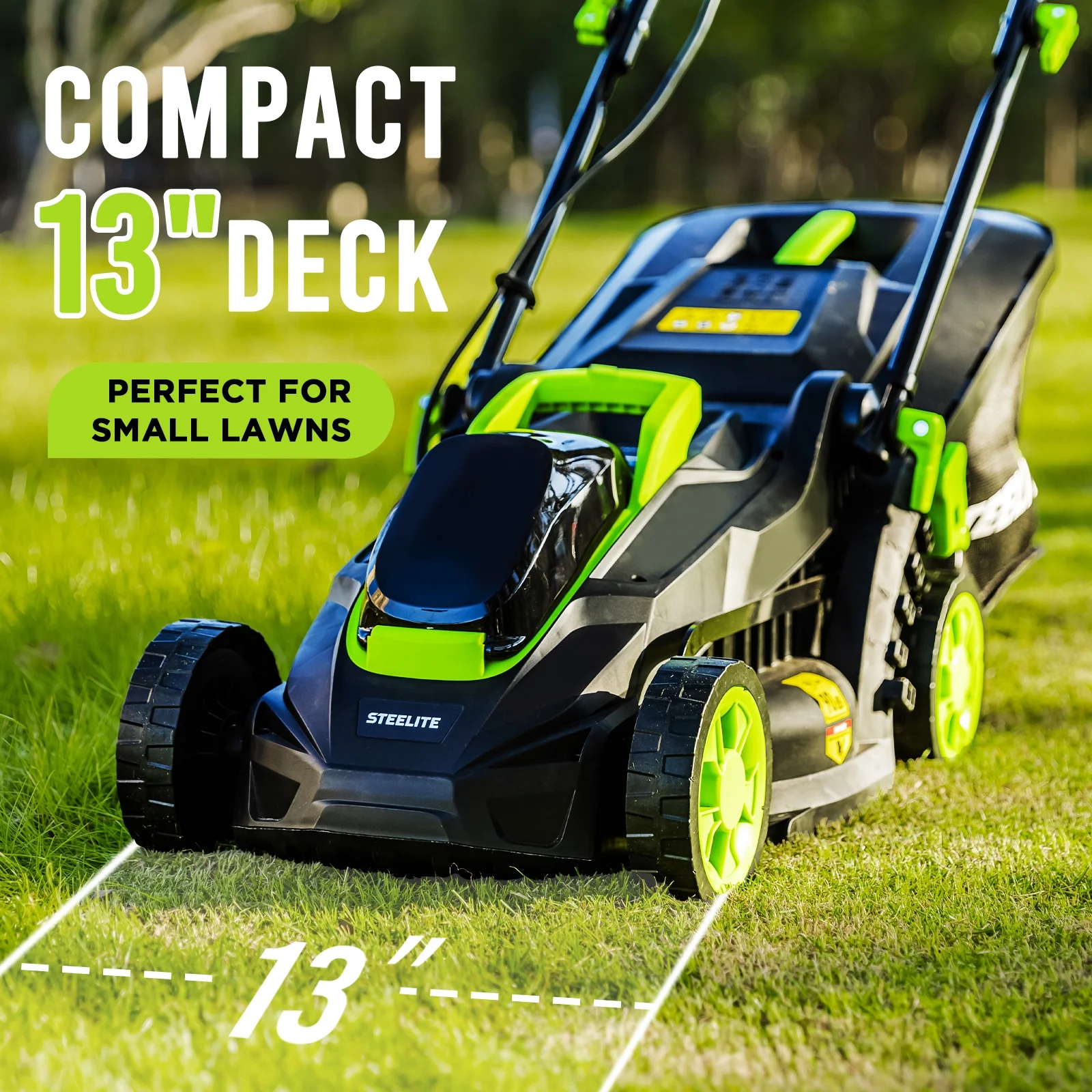 13-Inch Cordless Lawn Mower, 21V Electric Lawn Mowers with Brushless Motor for Garden,5 Heights Adjustment, 4.0Ah Battery Charger Included - Image 3