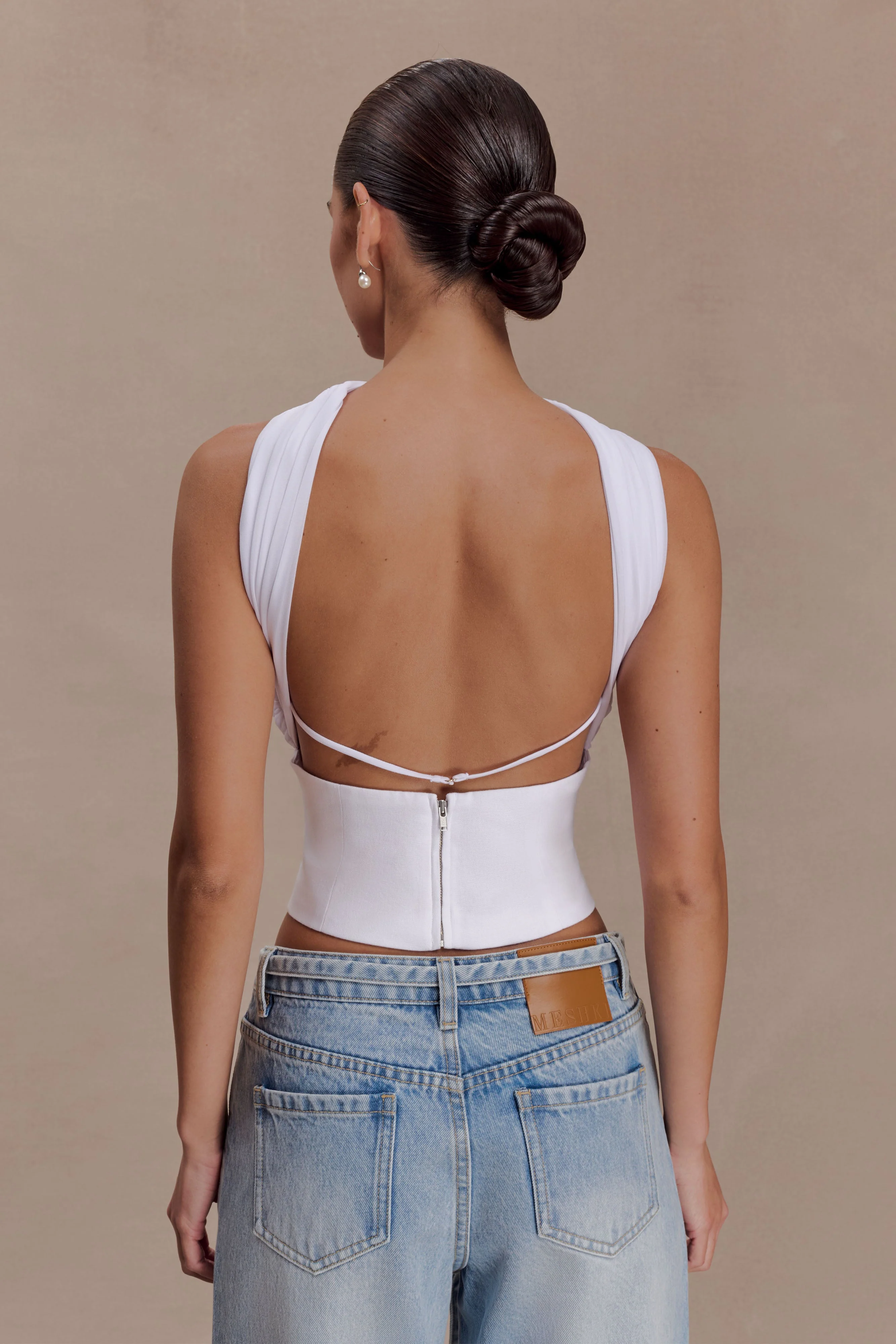 Talia Chiffon And Linen Halter Top - White