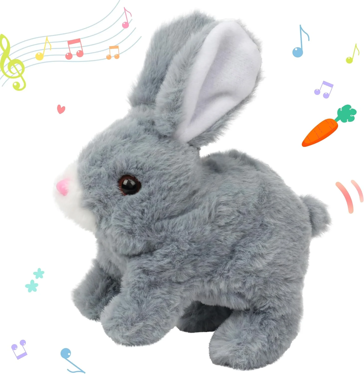 Interactive Hopping Rabbit Electronic Plush Bunny Toy with Sounds and Movements, 7'' Brown