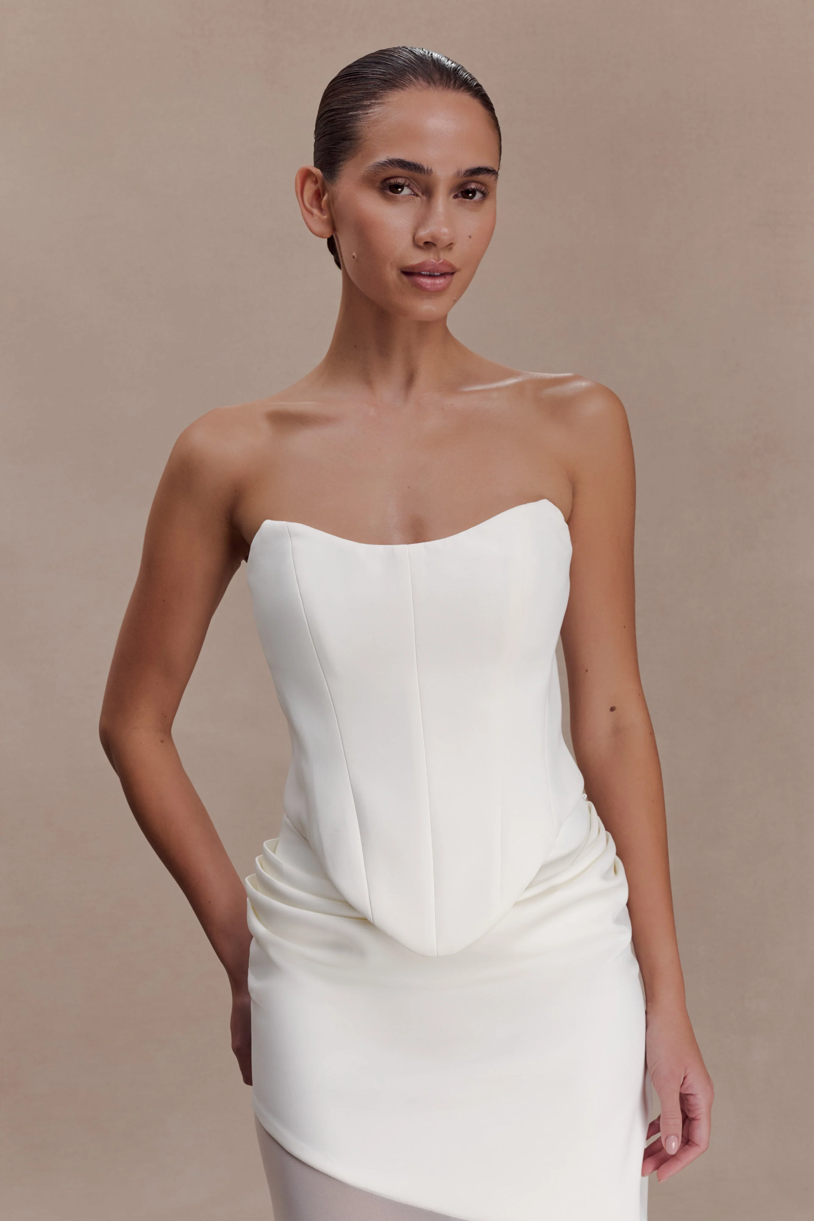 Karina Strapless Scuba Corset  - White