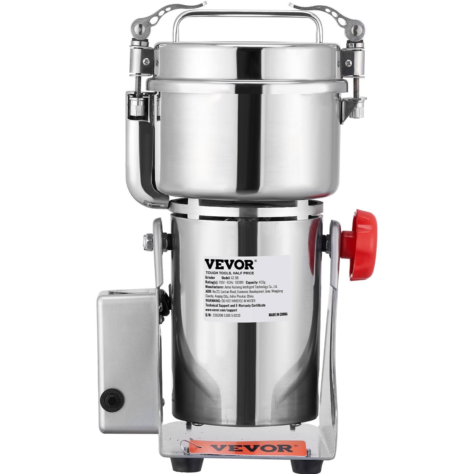 VEVOR 1000g Electric Grain Mill Grinder, High Speed 3750W Commercial Spice Grinders, Stainless Steel Pulverizer Powder Machine