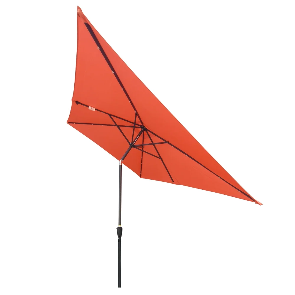 10 x 6.5t Patio Umbrella,Rectangular Picnic Table Umbrella,6-8 Chairs Tilt Umbrella with 26 LED Lights,Waterproof Umbrella Sunshade with Crank and Push Button Tilt for Garden Backyard Pool,Mushroom