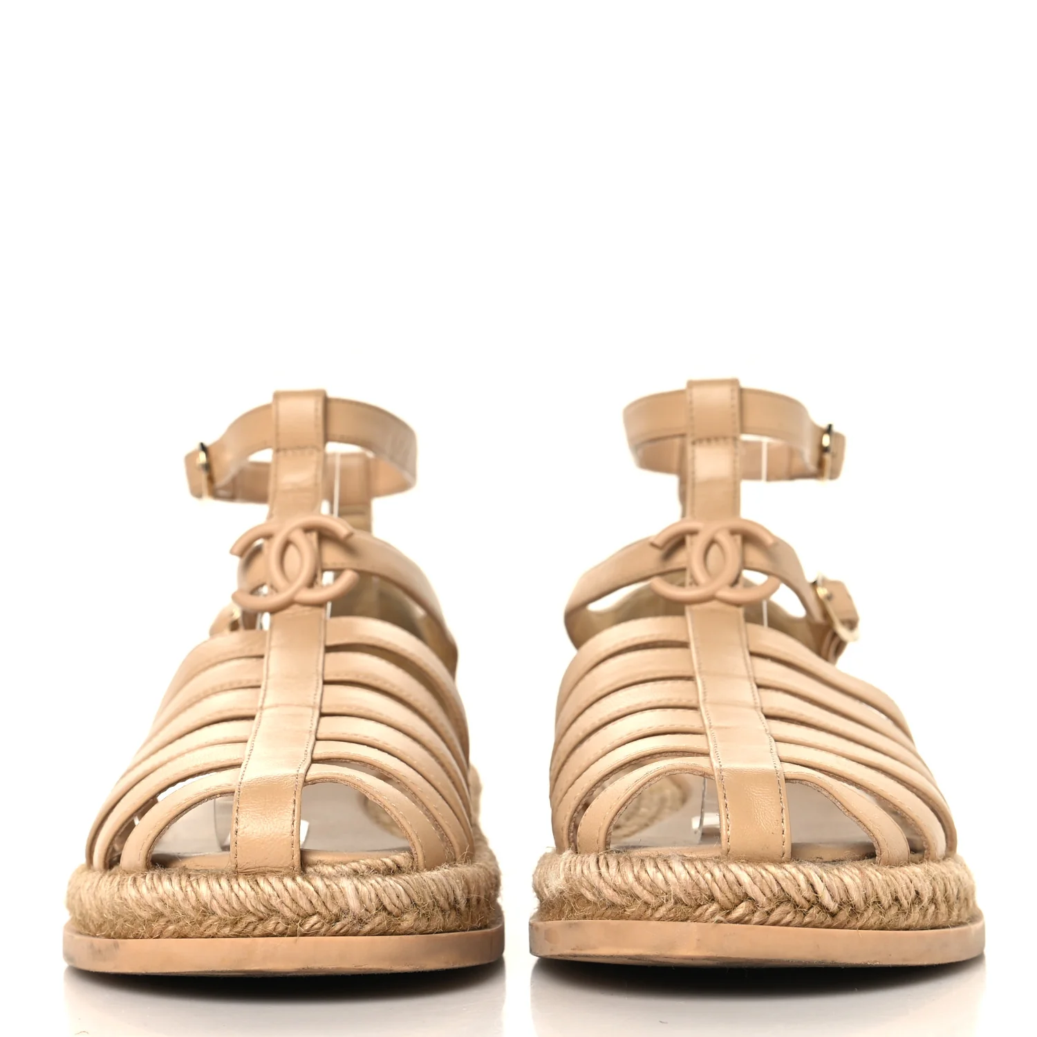 Lambskin Espadrille Sandals 37 Beige