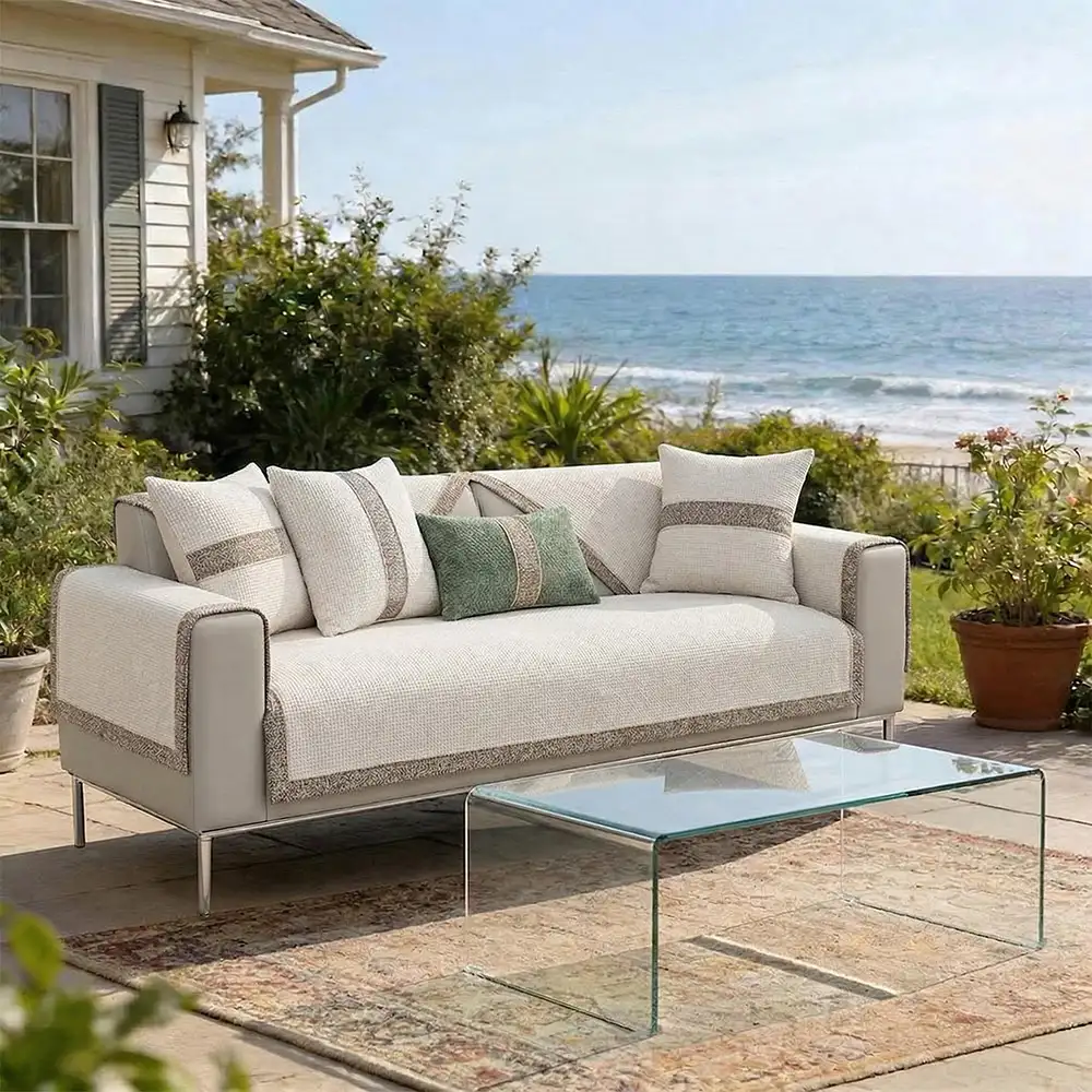 All-Season Modern Tweed Woven Chenille Anti-Slip Outdoor Couch Cover