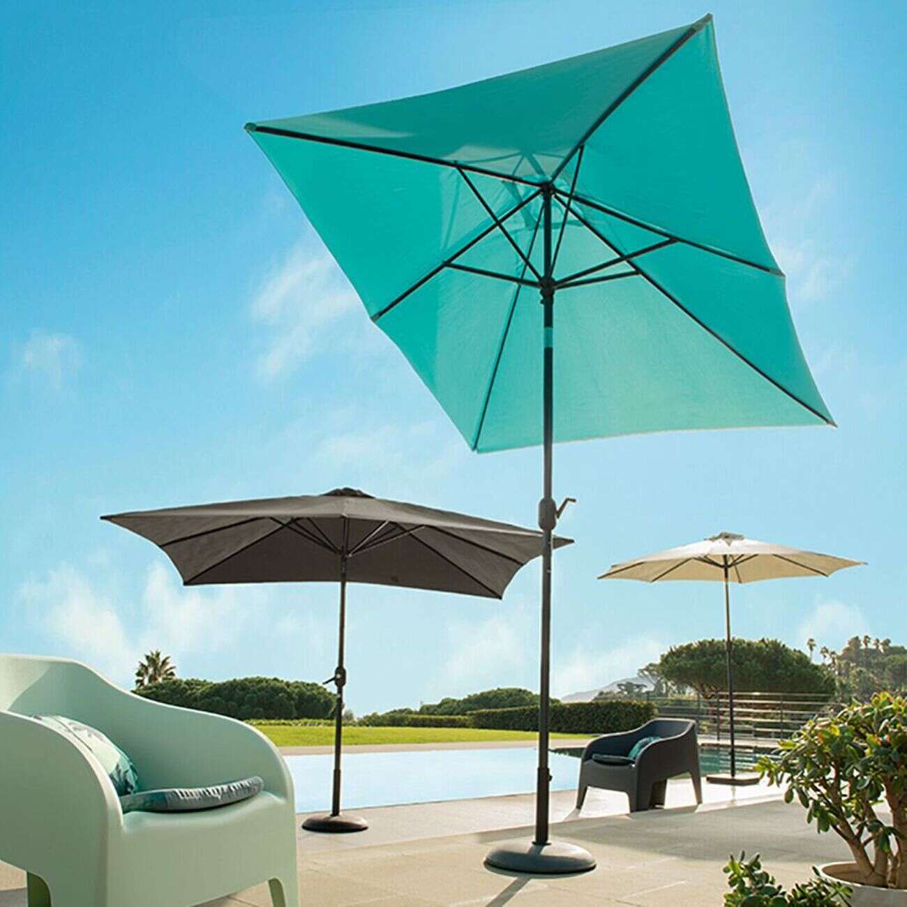 Parasol centré rectangle TIAGO gris