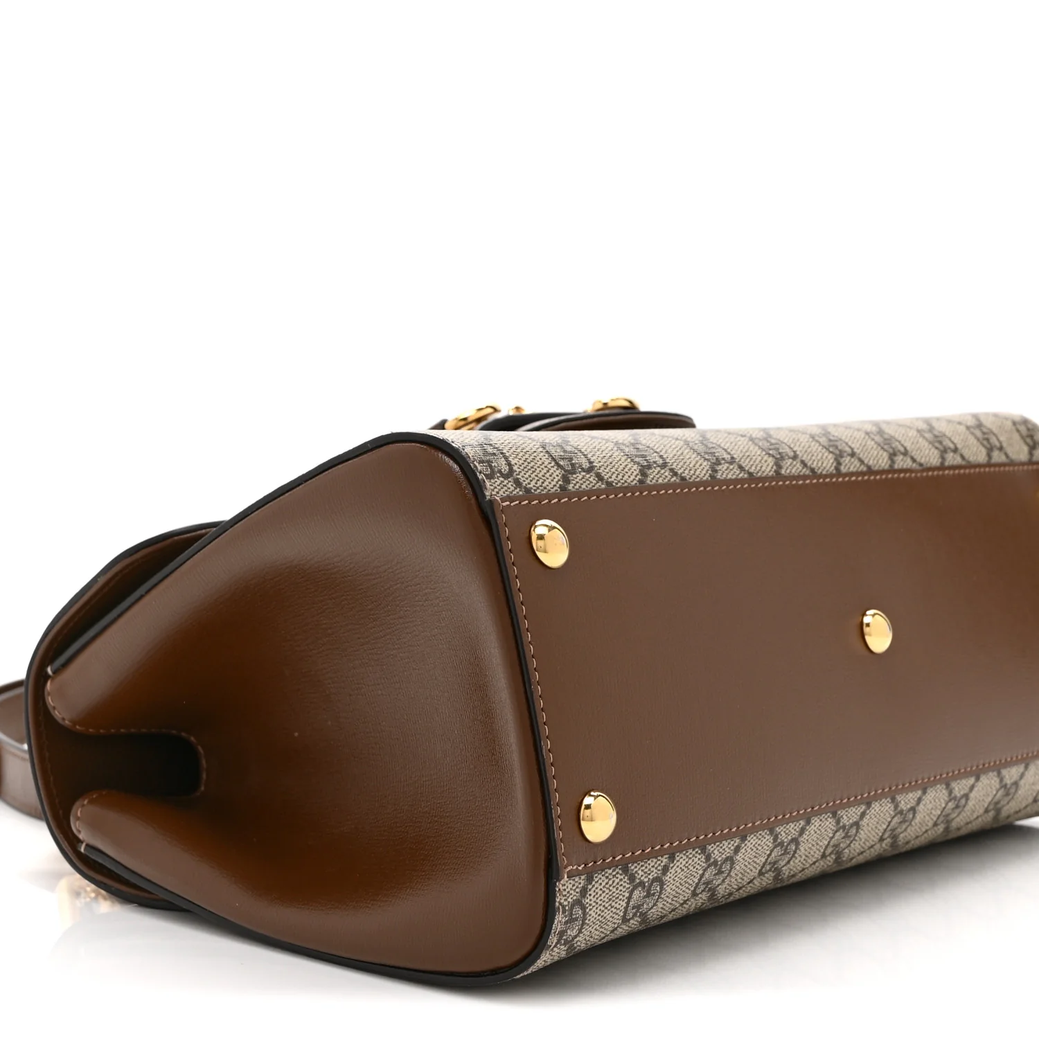 GG Supreme Monogram Calfskin Medium Horsebit 1955 Top Handle Bag Beige Ebony Brown Sugar