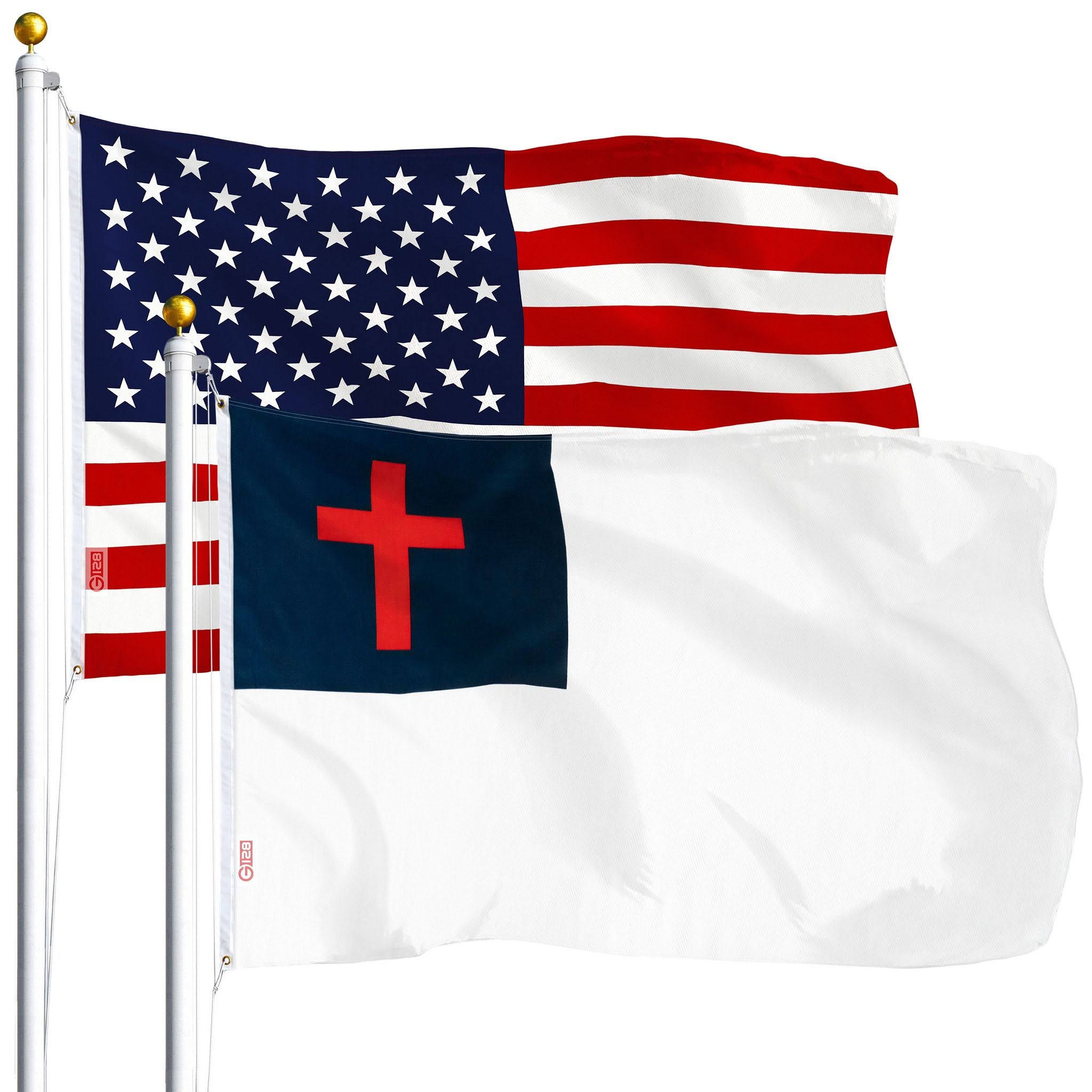 G128 Combo Pack USA American Flag 3x5 ft 75D Printed Stars & Christian Flag 3x5 ft 75D Printed