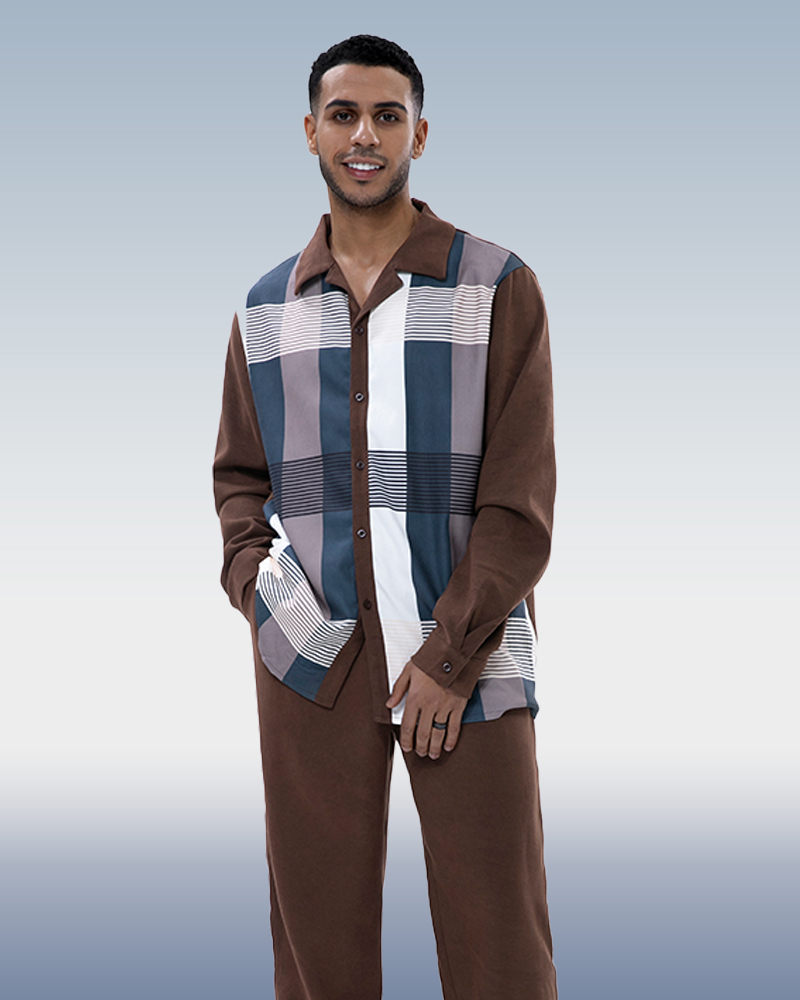 Costume de marche à manches longues en daim marron pour homme Suitmens 027