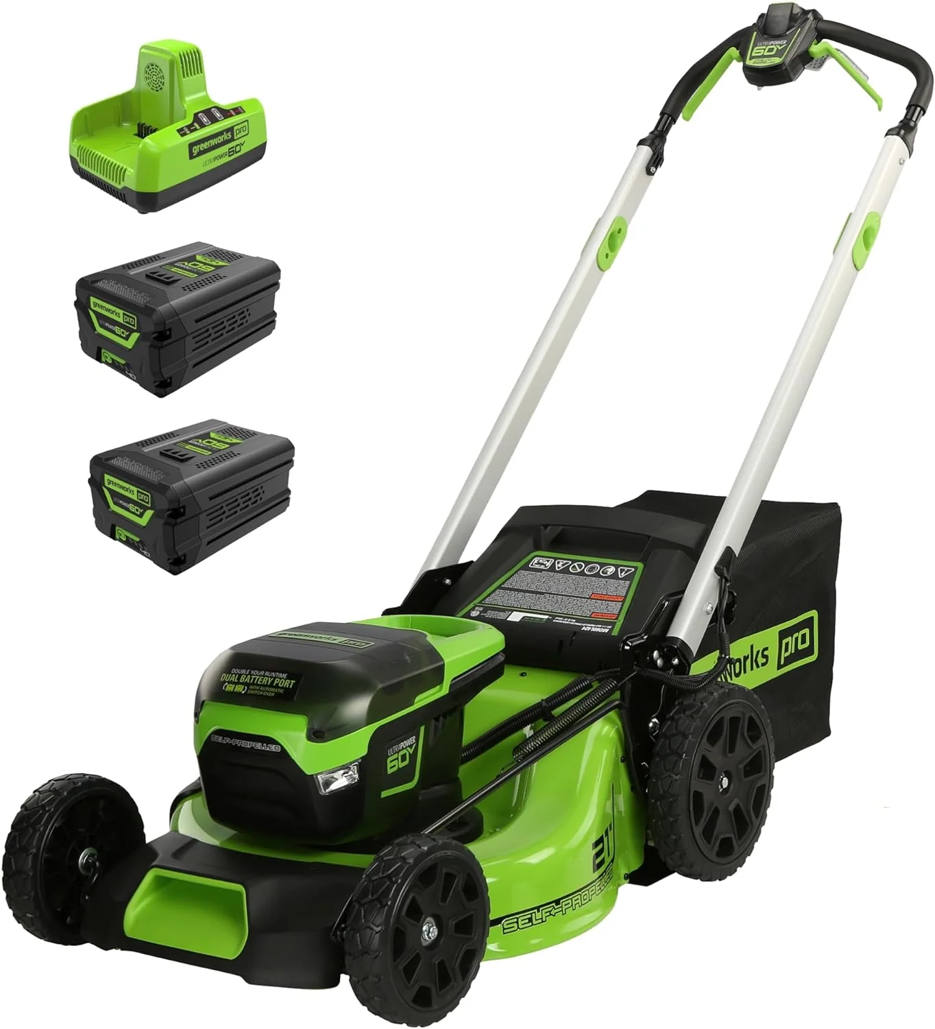Tondeuse à gazon sans fil 60 V 53 cm (autotractée), 2 batteries 4,0 Ah et chargeur rapide double port