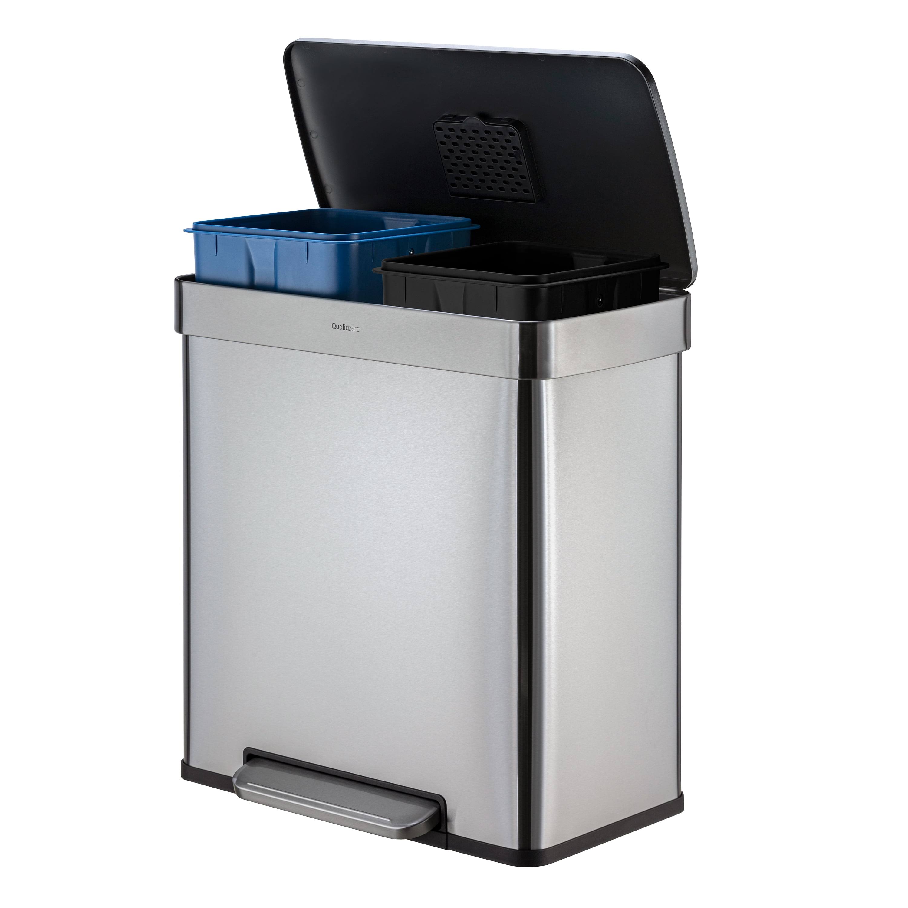 Qualiazero 16 Gallon Trash Can, 8 Gallon Dual Compartment Step on Kitchen Trash Can, Stainless Steel
