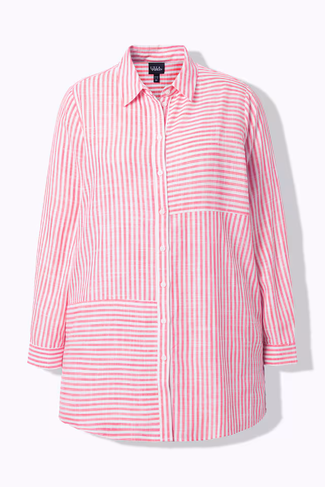 Mixed Stripe Linen Blend Tunic Blouse