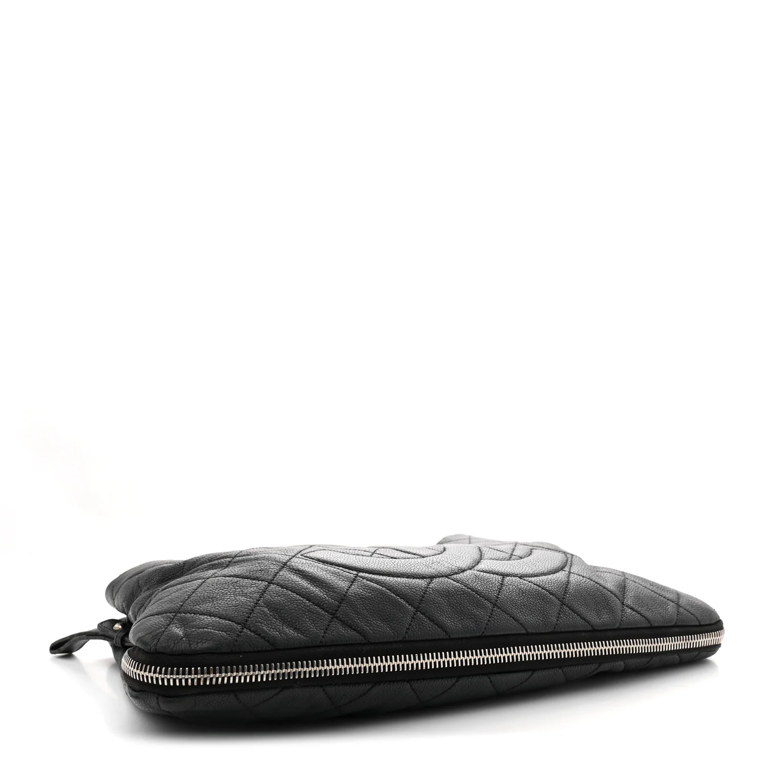Caviar Quilted Expandable Zip Shoulder Bag Black