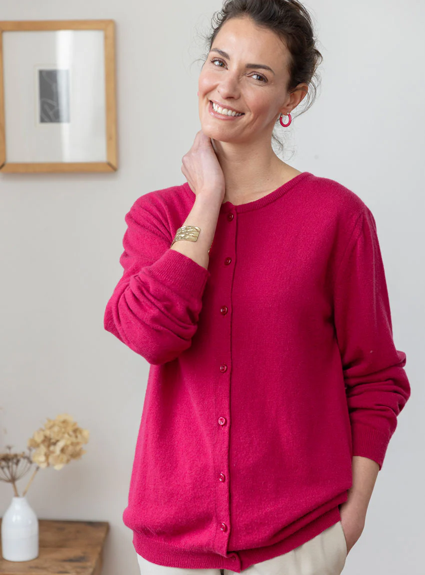 Cardigan femme en cachemire rose