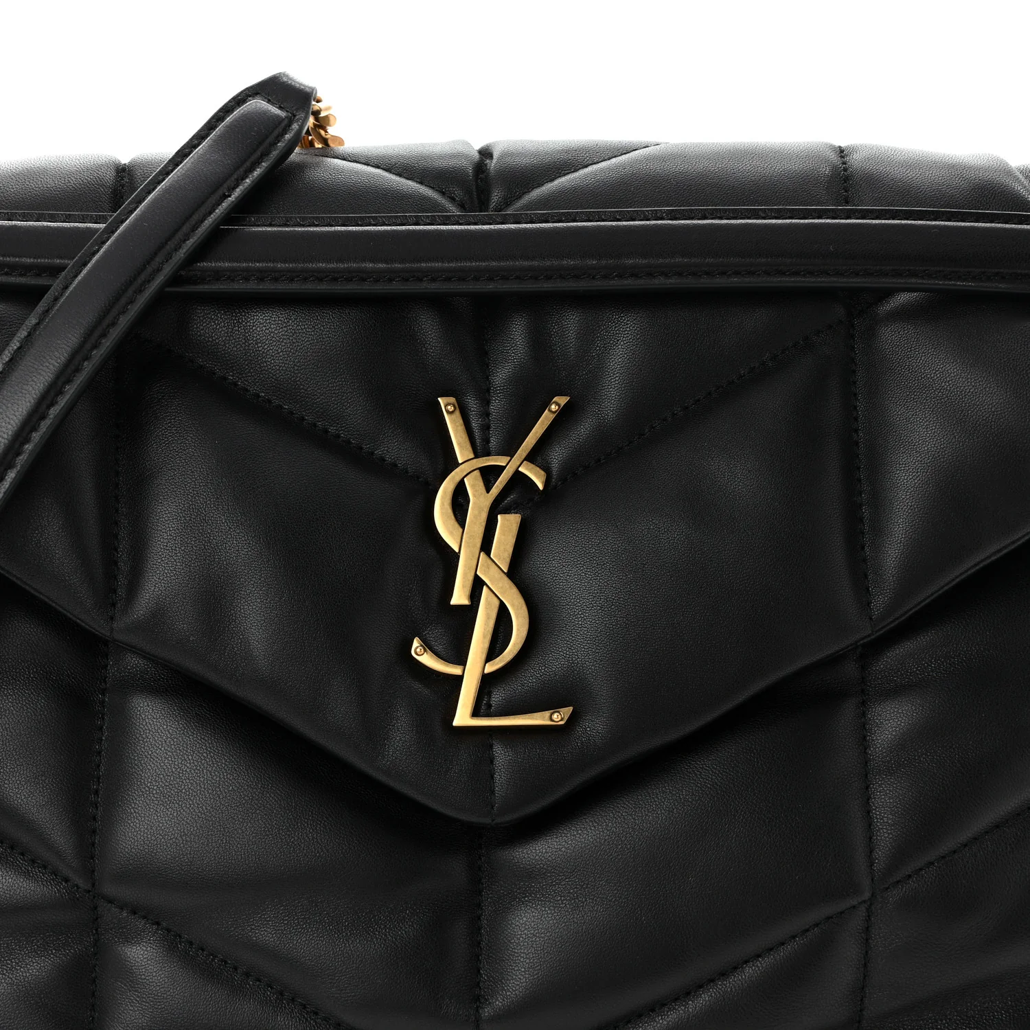 Lambskin Quilted Medium Loulou Puffer Monogram Chain Satchel Black
