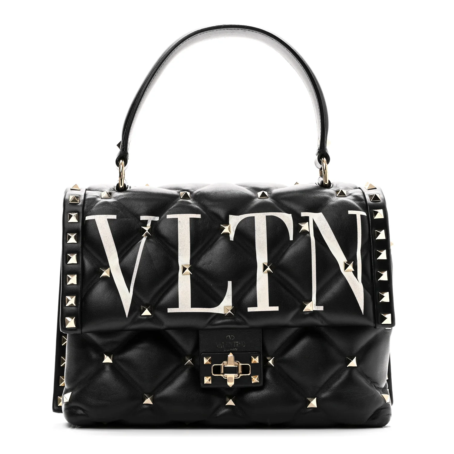 Lambskin VLTN Print Candystud Top Handle Bag Black