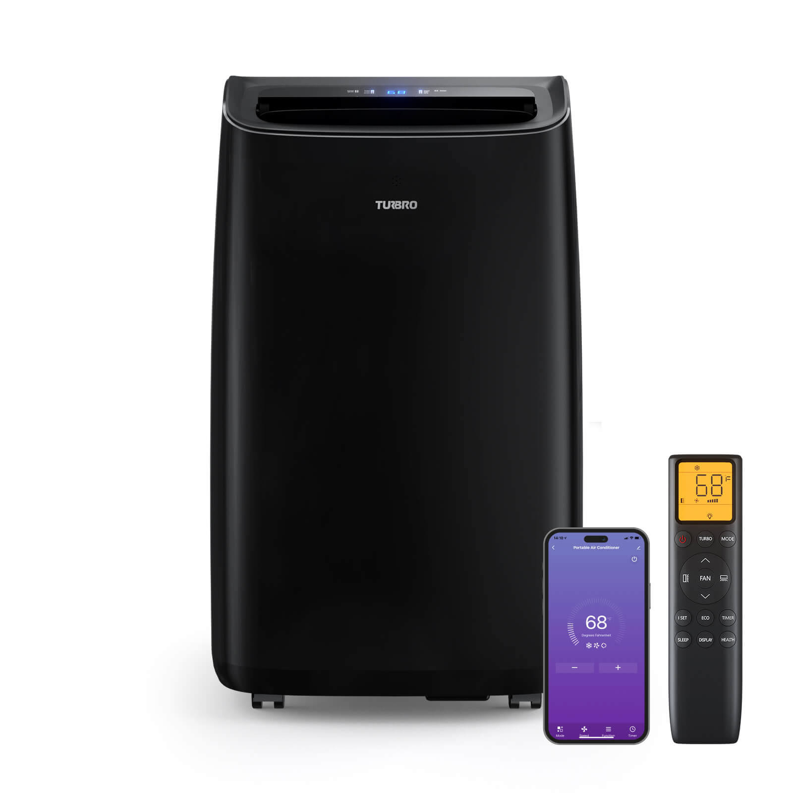 TURBRO 14,000 BTU Smart WiFi Portable Air Conditioner Black