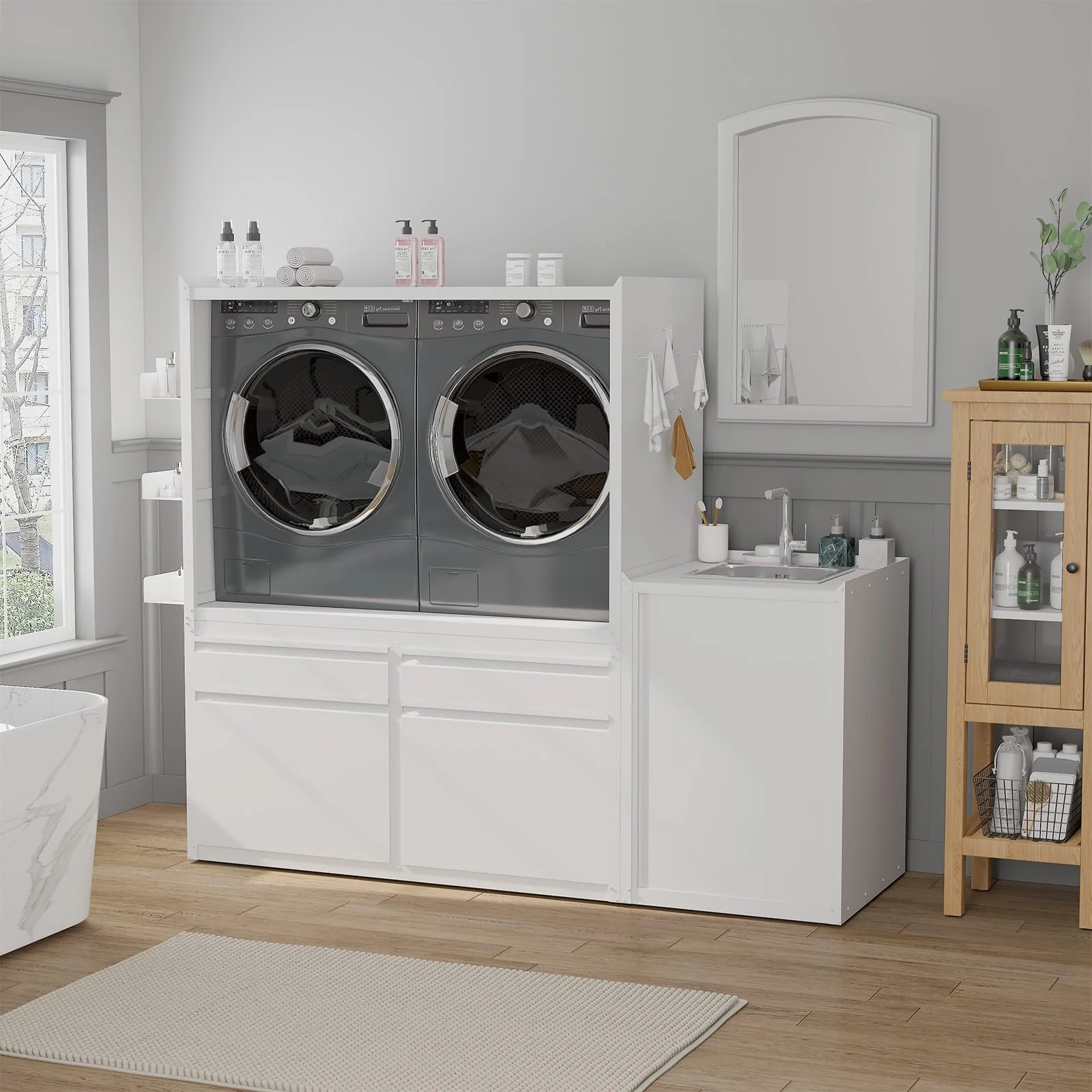 AECOJOY Laundry Pedestal with Sink Cabinet 1300LBS Heavy Duty Universal Washing Machine Stand Base Raiser