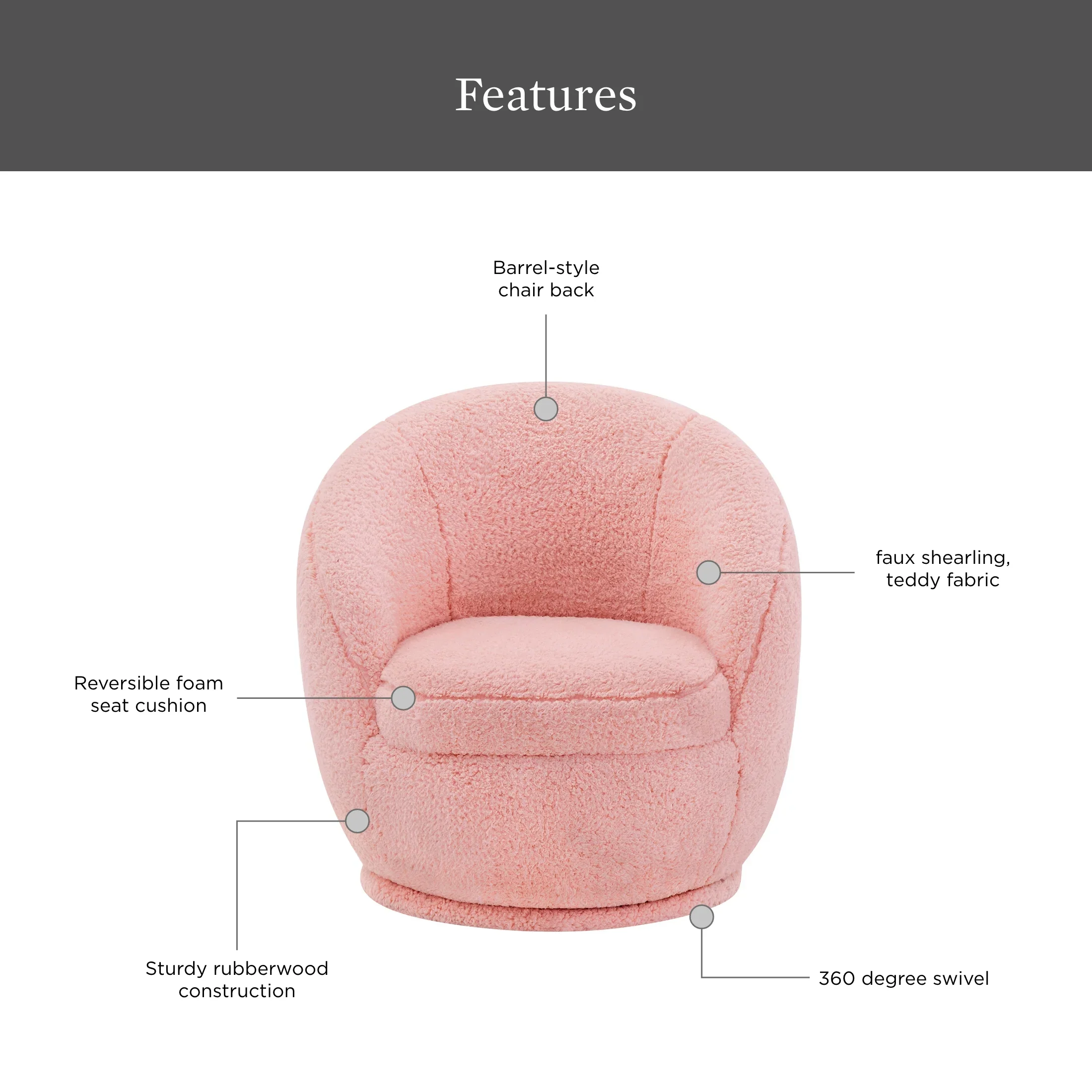 Better Homes & Gardens Mira Kids Swivel Chair, Cream Faux Shearling