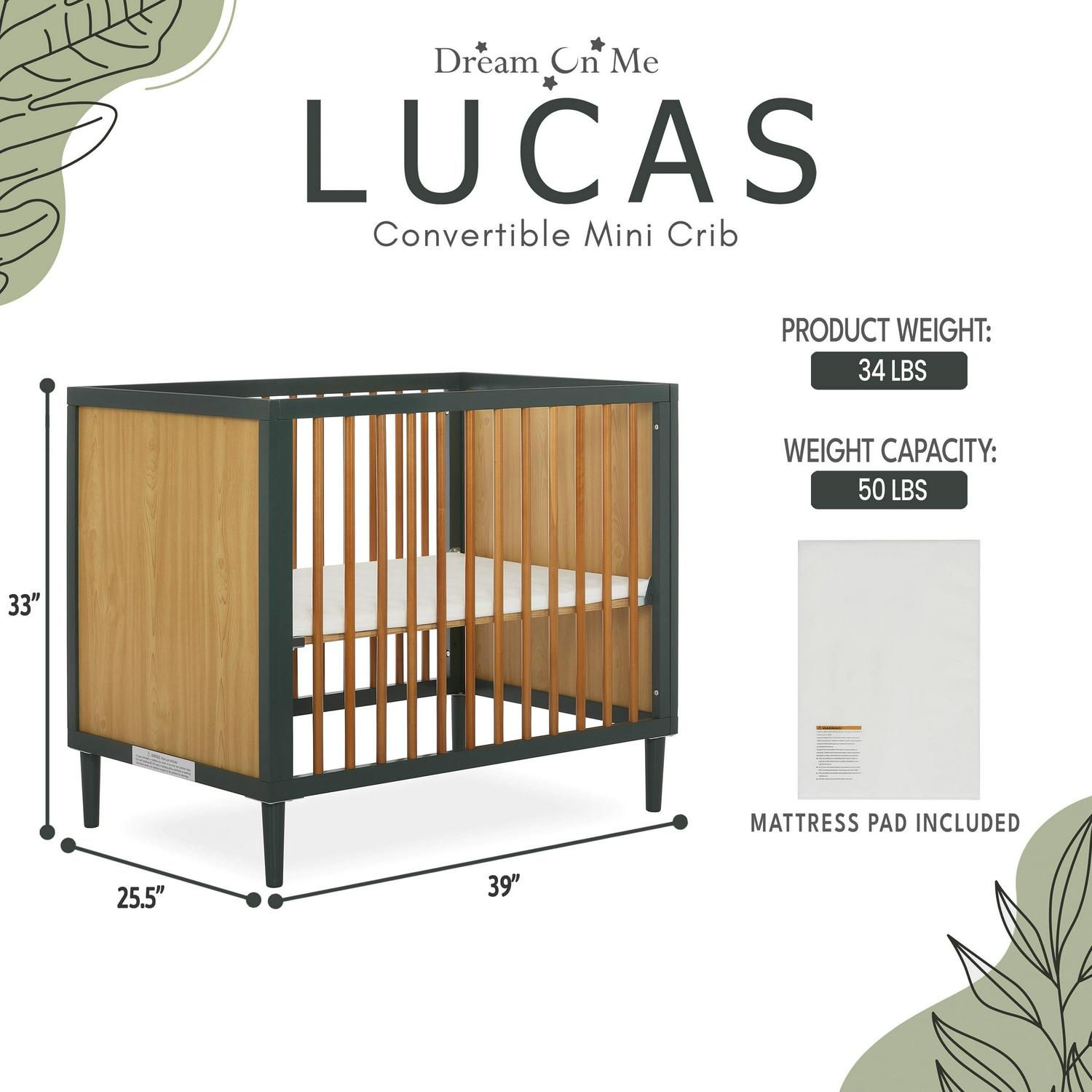 Lucas Mini Modern Crib With Rounded Spindles I Convertible Crib I Mid- Century Meets Modern I Portable Crib - Image 9