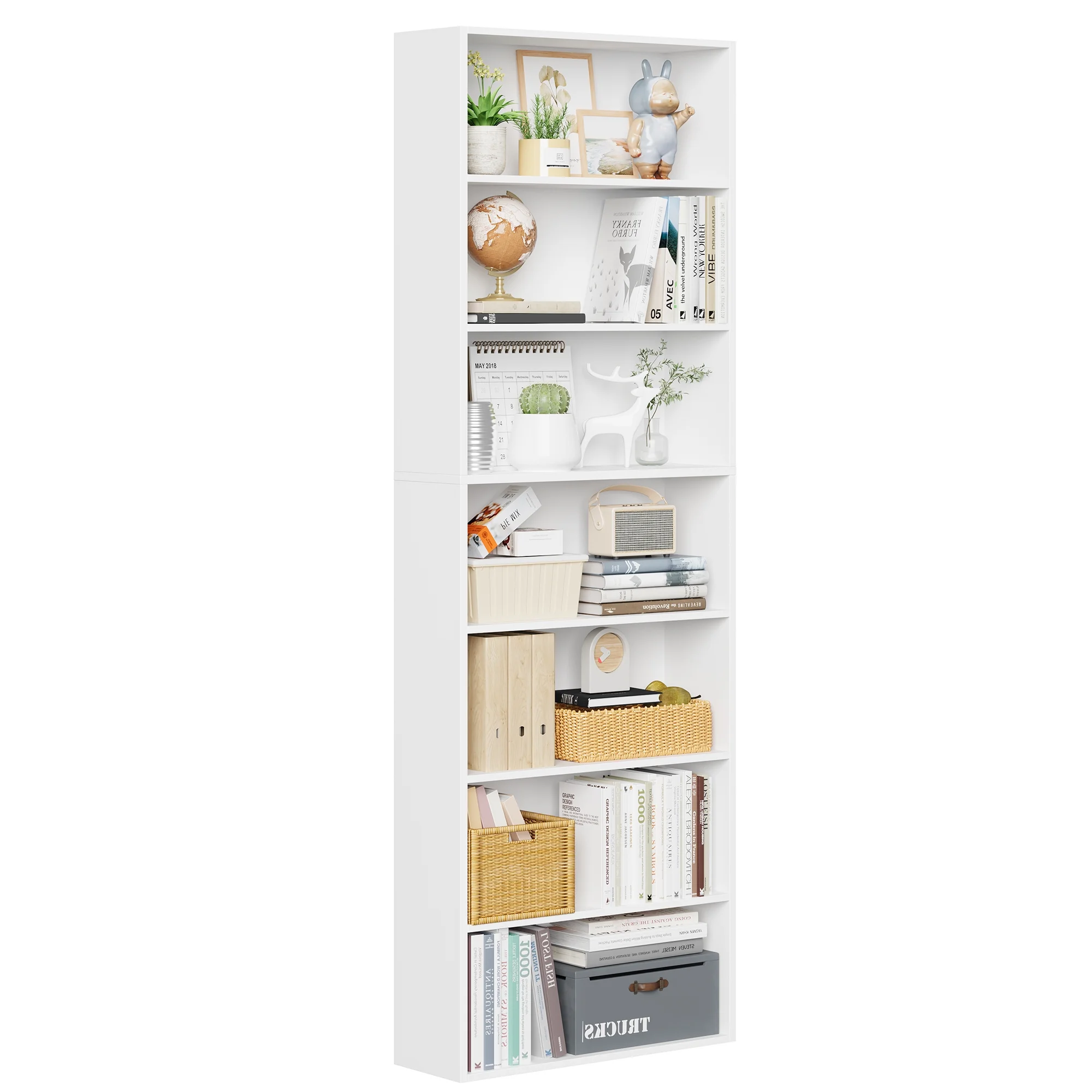 82" Tall Bookcases, Freestanding Display Storage Shelves, 7-Tier Open Bookshelf for Home Office Living Room Bedroom, White(White/Single) - Image 9