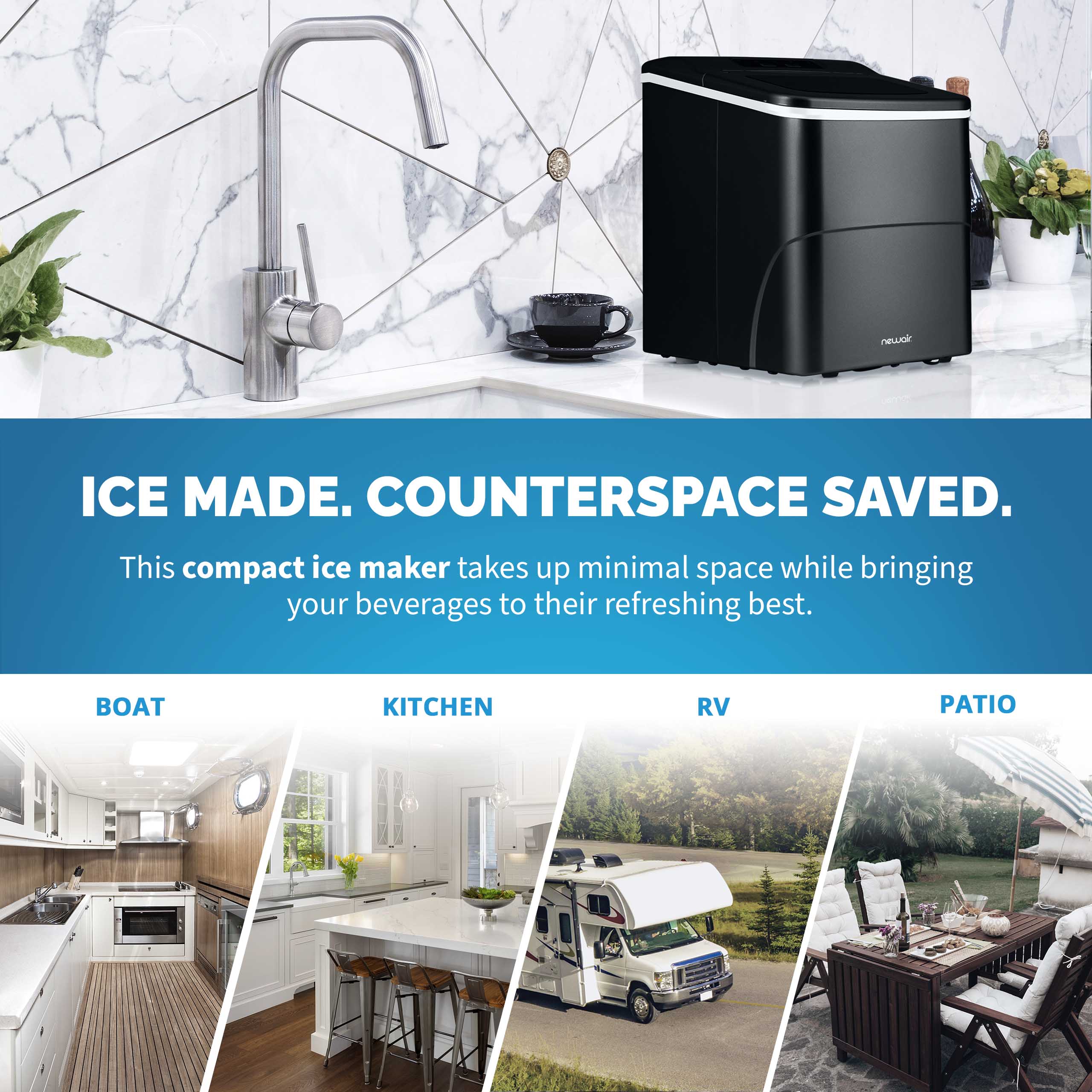 Newair Countertop Bullet Ice Maker in Matte Black or Metallic Silver, 26 lbs/Day