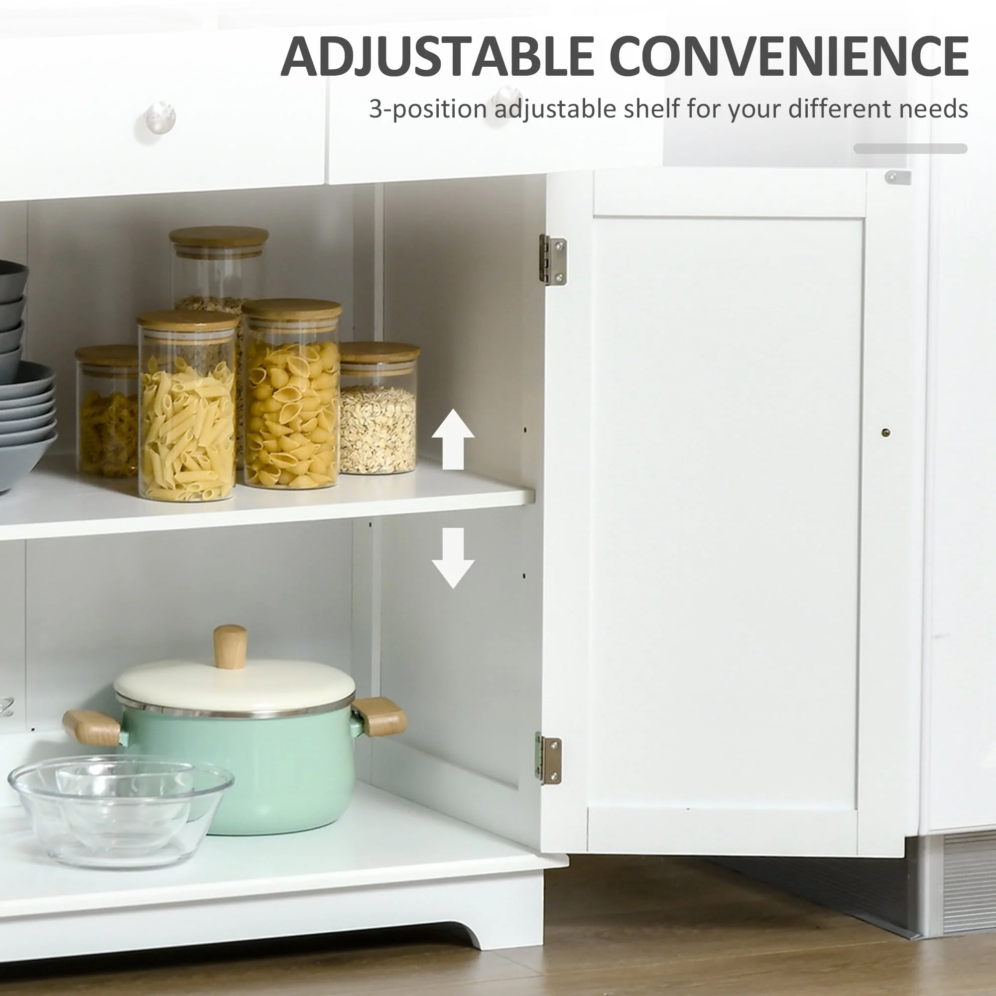 HOMCOM Space Saving Kitchen Sideboard with Functional Storage Cabinet with Adjustable Shelf for Kitchen/Living Room, White(Black)