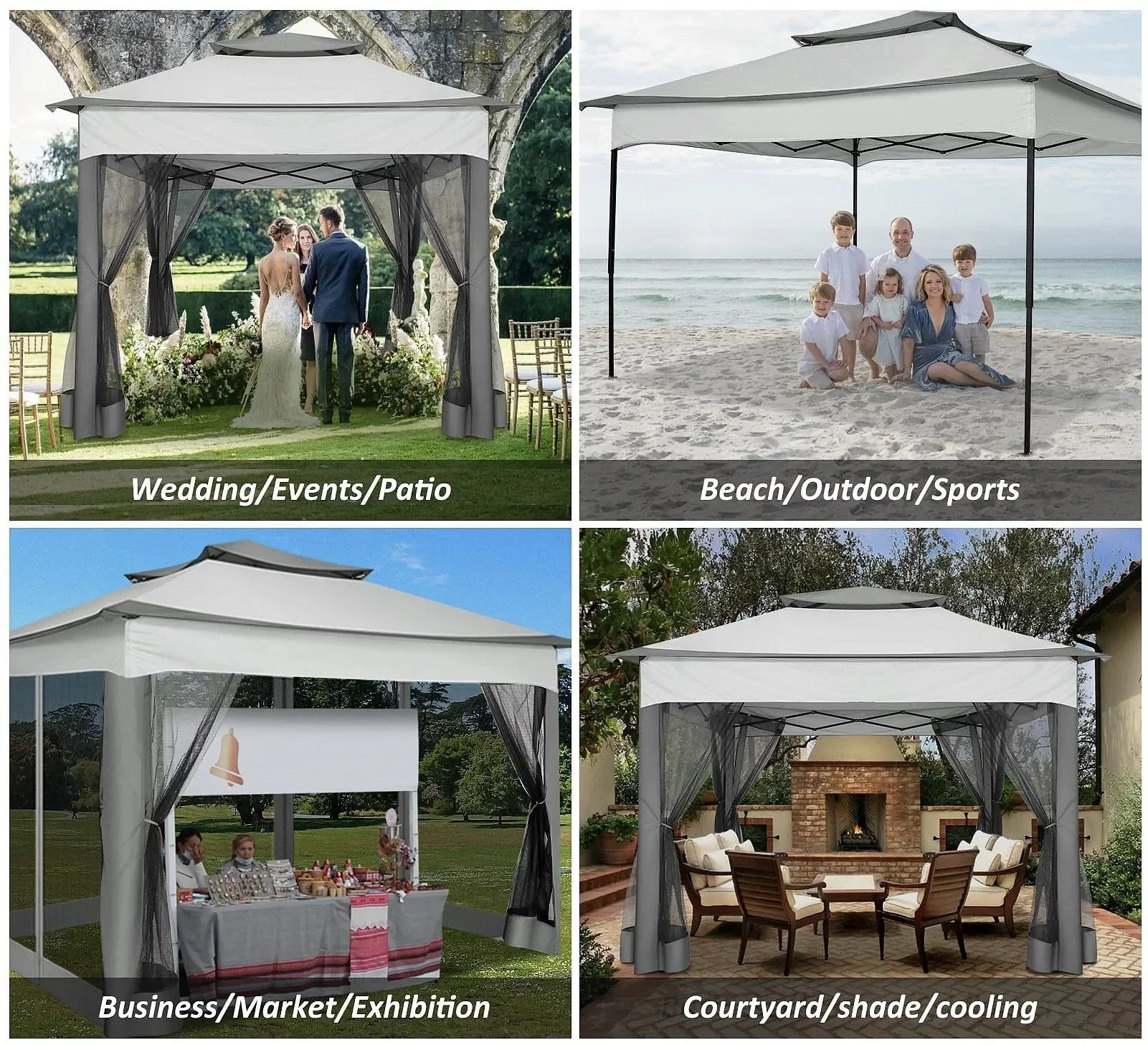 COBIZI Outdoor Canopy Gazebo 11x11 Pop up Gazebo Patio Gazebo with 4 Mosquito Netting Outdoor Canopy Shelter with 121 Square feet of Shade for Outdoor Lawn, Party, Garden, Backyard and Deck, Gray