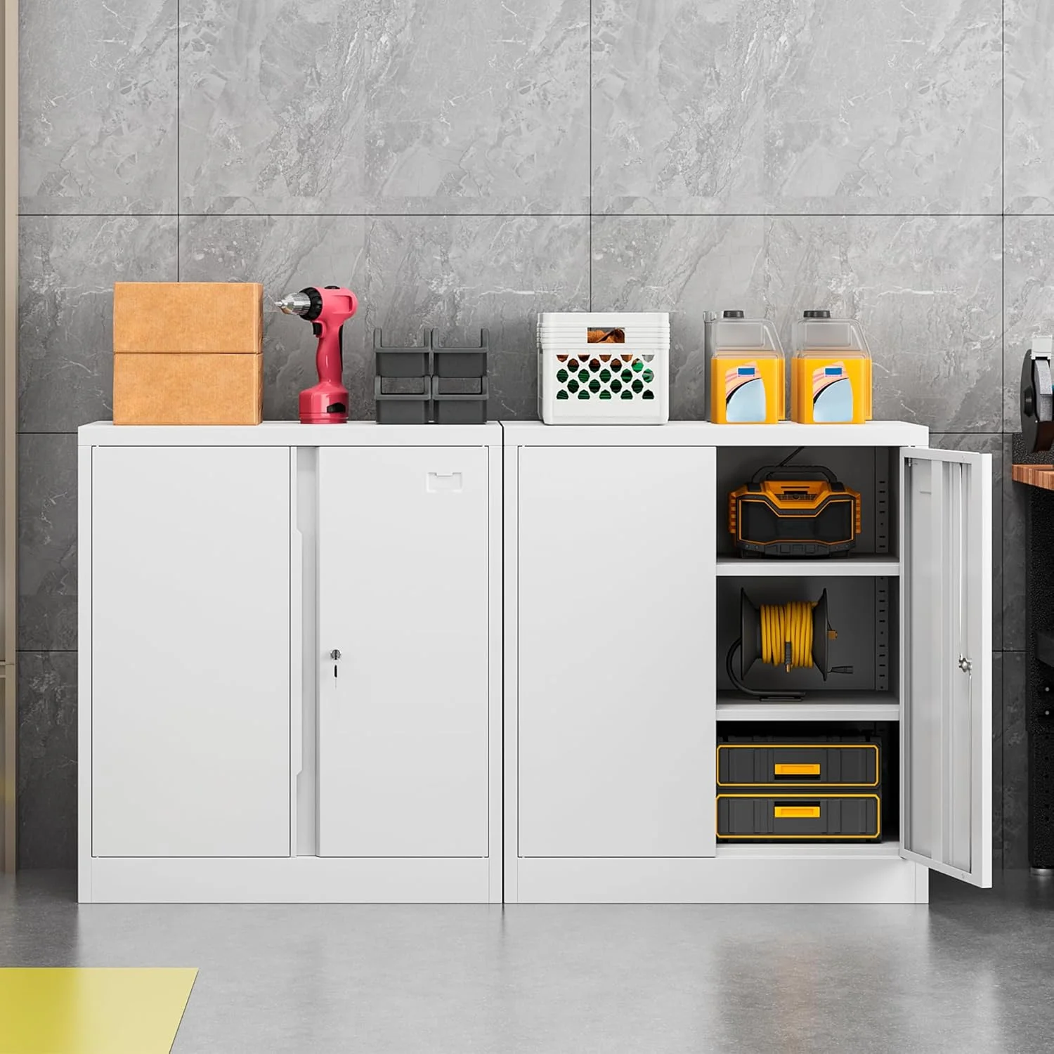 Metal Storage Cabinet, Garage Storage Cabinet with Doors and 2 Adjustable Shelves, 36