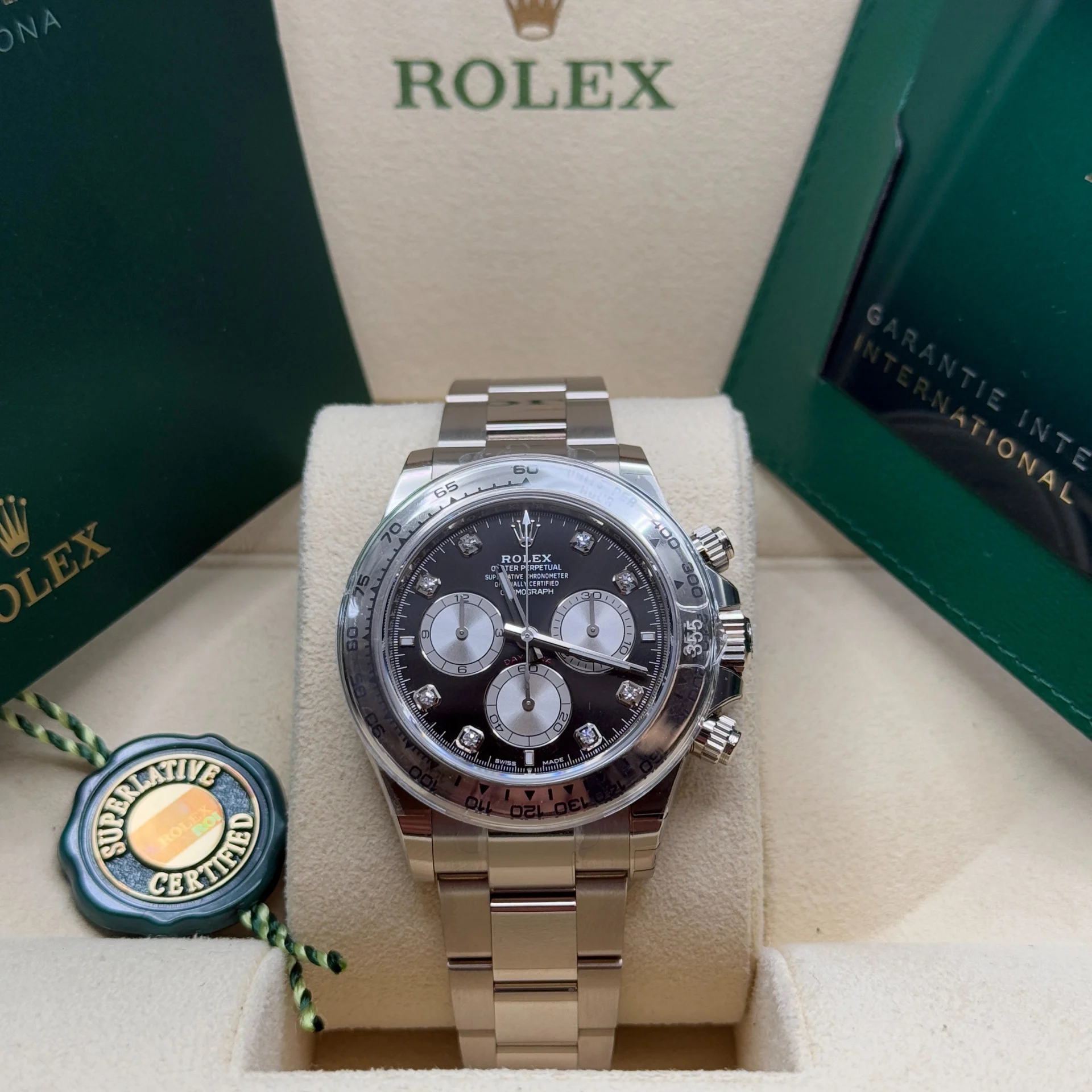 [Super Clone]Rolex Daytona White Gold / Black/ Diamond-Set /Oyster  m126509-0002
