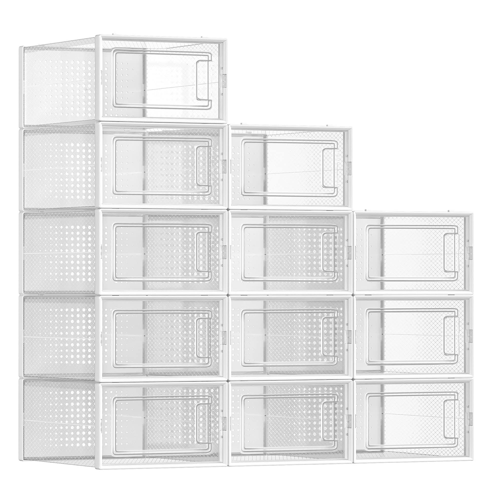 SONGMICS Shoe Boxes, Pack of 12 Stackable Shoe Storage Organizers
