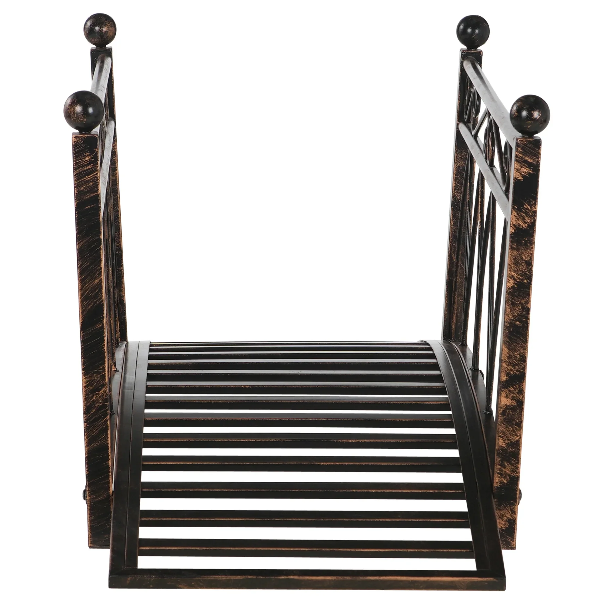 Outsunny 3.3' Metal Arch Zen Garden Bridge with Safety Siderails, Decorative Footbridge, Delicate Scrollwork & Corner Spheres for Stream, Black