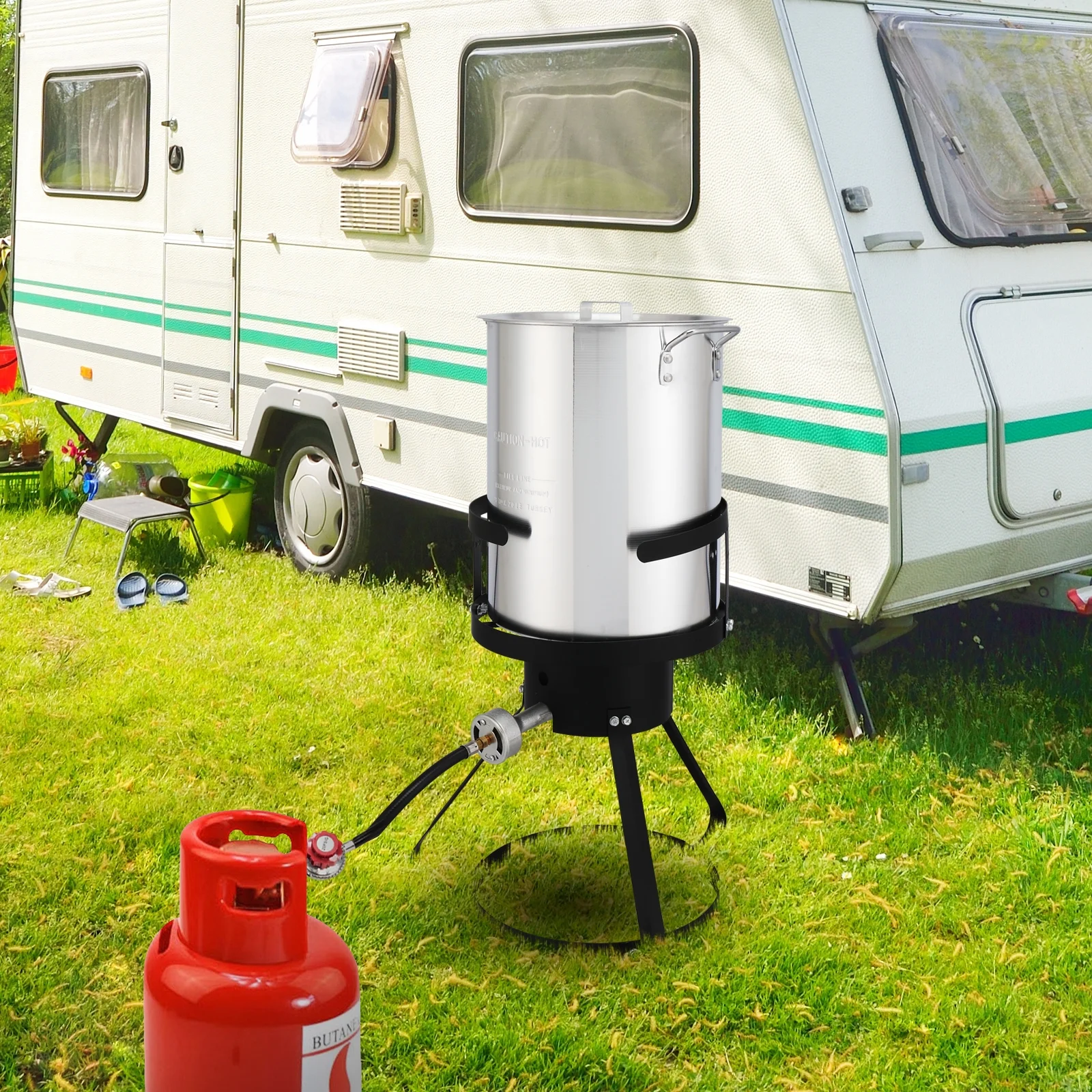 30 Qt Iron Aluminum Turkey Fryer Pot,Outdoor Fryer Kit with Injector Thermometer Kit,54000 BTU Outdoor Propane Stove Burner Stand for 20lbs Turkey,10Pcs,Silver(10 Pack) - Image 4