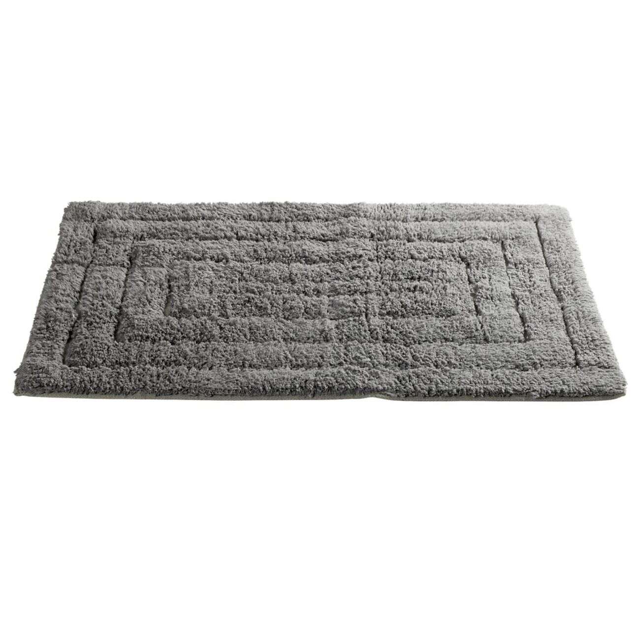 Tapis salle de bain rectangulaire coton gris 45x70cm