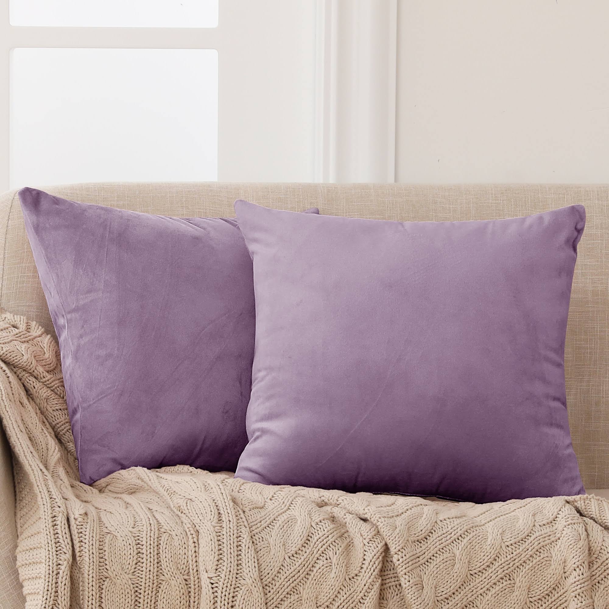 Deconovo Decorative Velvet Throw Pillow Covers for Couch - 16x16 in, 2 Pcs, Lilac