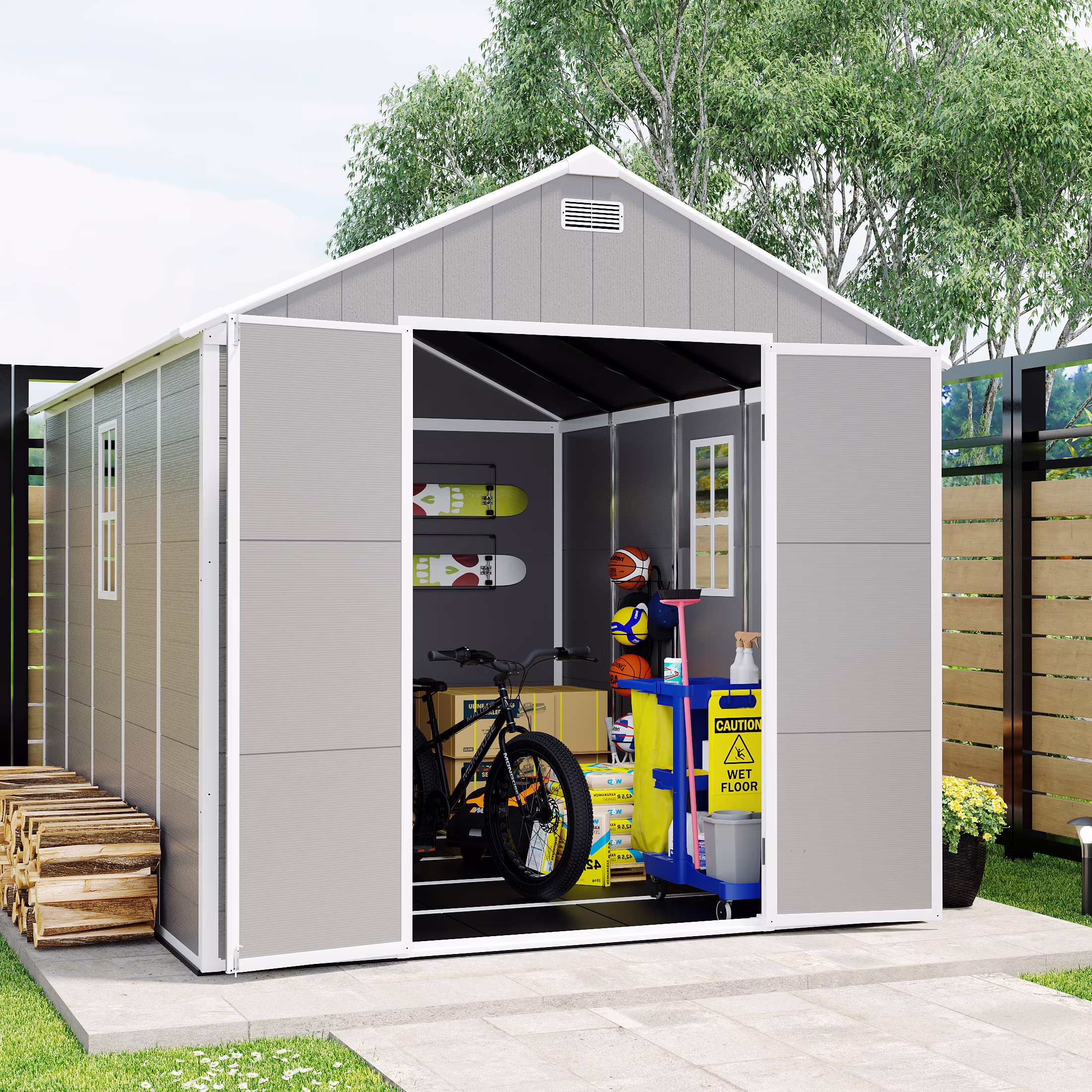 6 x 4.4FT Outdoor Storage Shed, All-Weather Plastic Resin Utility Tool Large Shed with Dual Lockable Doors for Patio Backyard Lawn, Gray(6*4 Gray) - Image 3