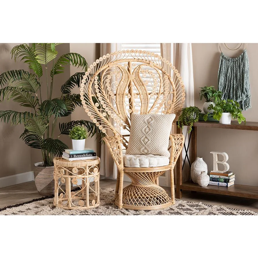 Bali & Pari Fedra Modern Bohemian Natural Brown Rattan Peacock Accent Chair