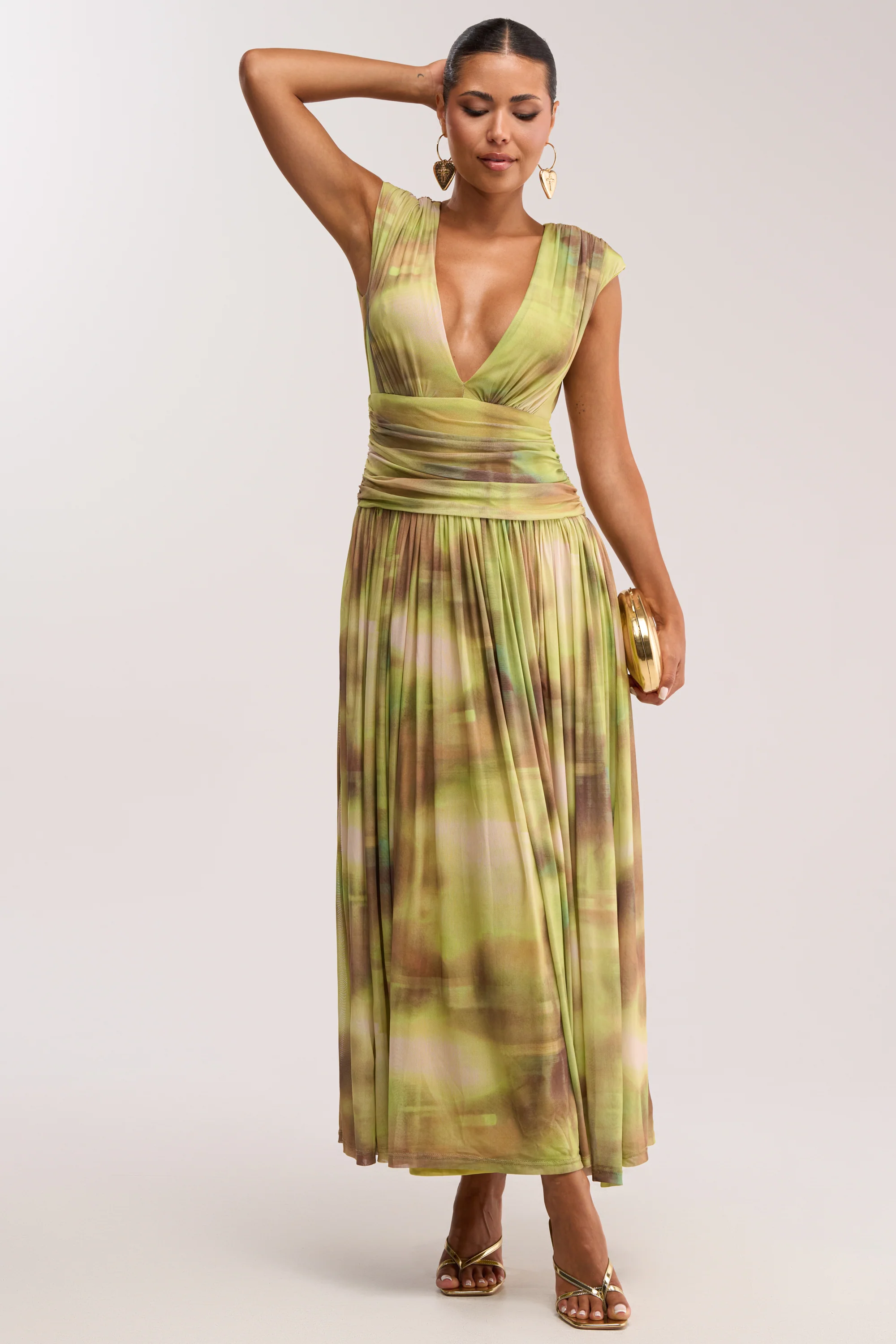 TEA TIME ABSTRACT MAXI DRESS IN GREEN - Akira Store
