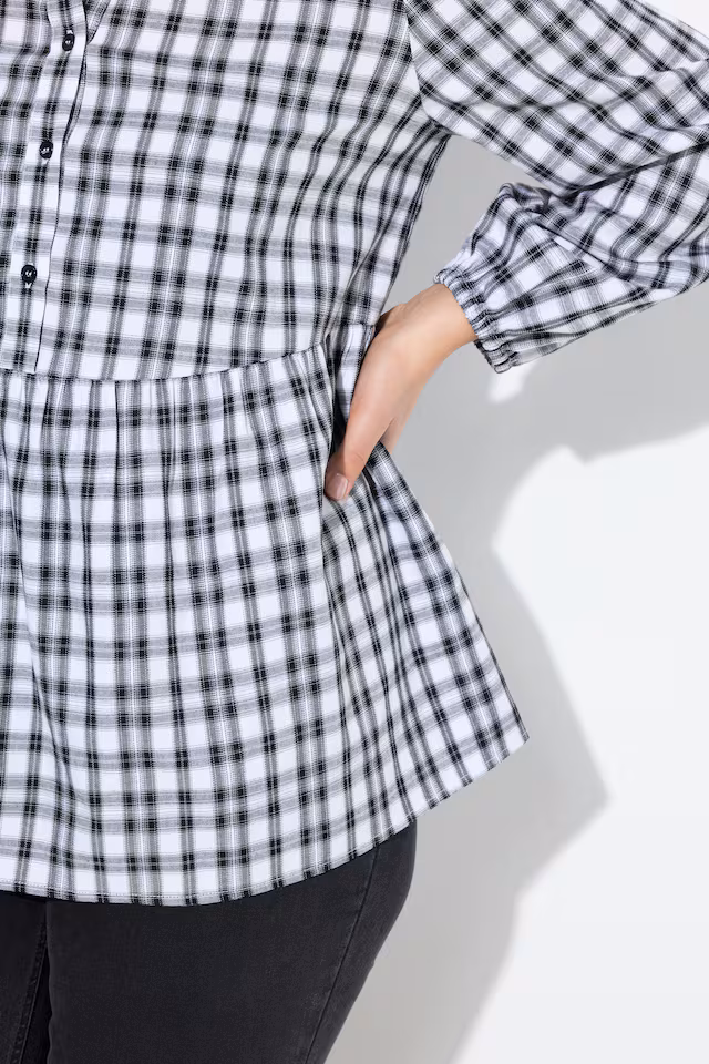 Checked Flounce Panel Button Down Blouse