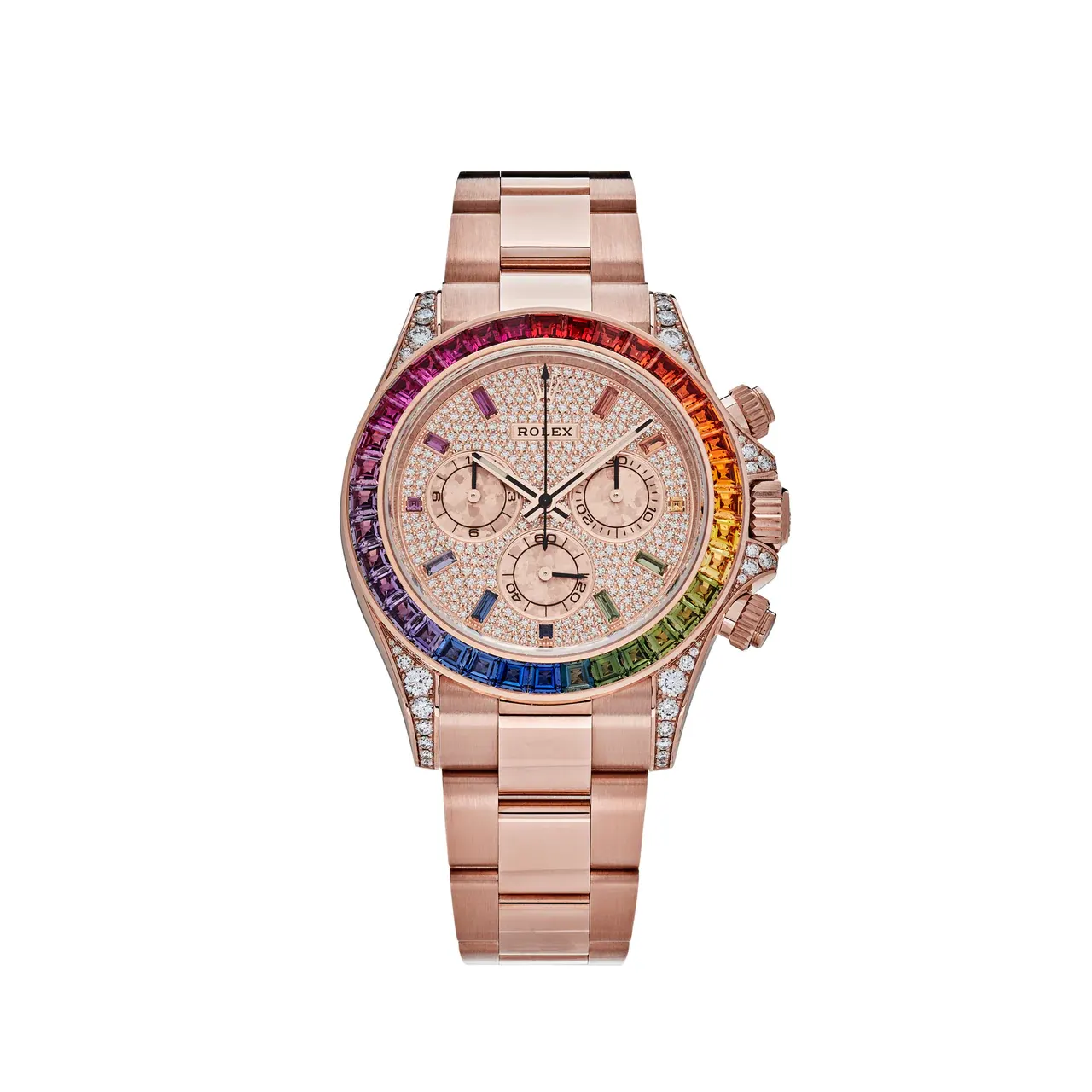 [Super Clone]Rolex Daytona Rainbow Pave DiamondsDial Swiss Replica Watch 18k Rose Gold Bracelet | Ref 116595RBOW
