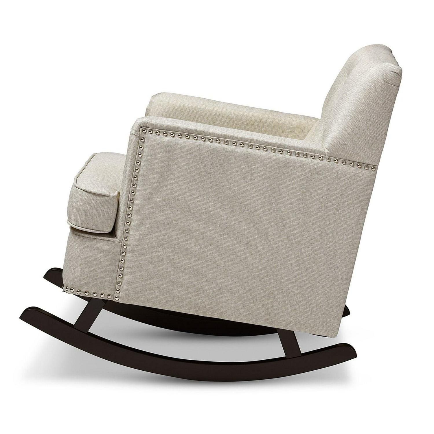 Bethany Modern and Contemporary Gray Fabric Upholstered Button Tufted Rocking Chair Image 4