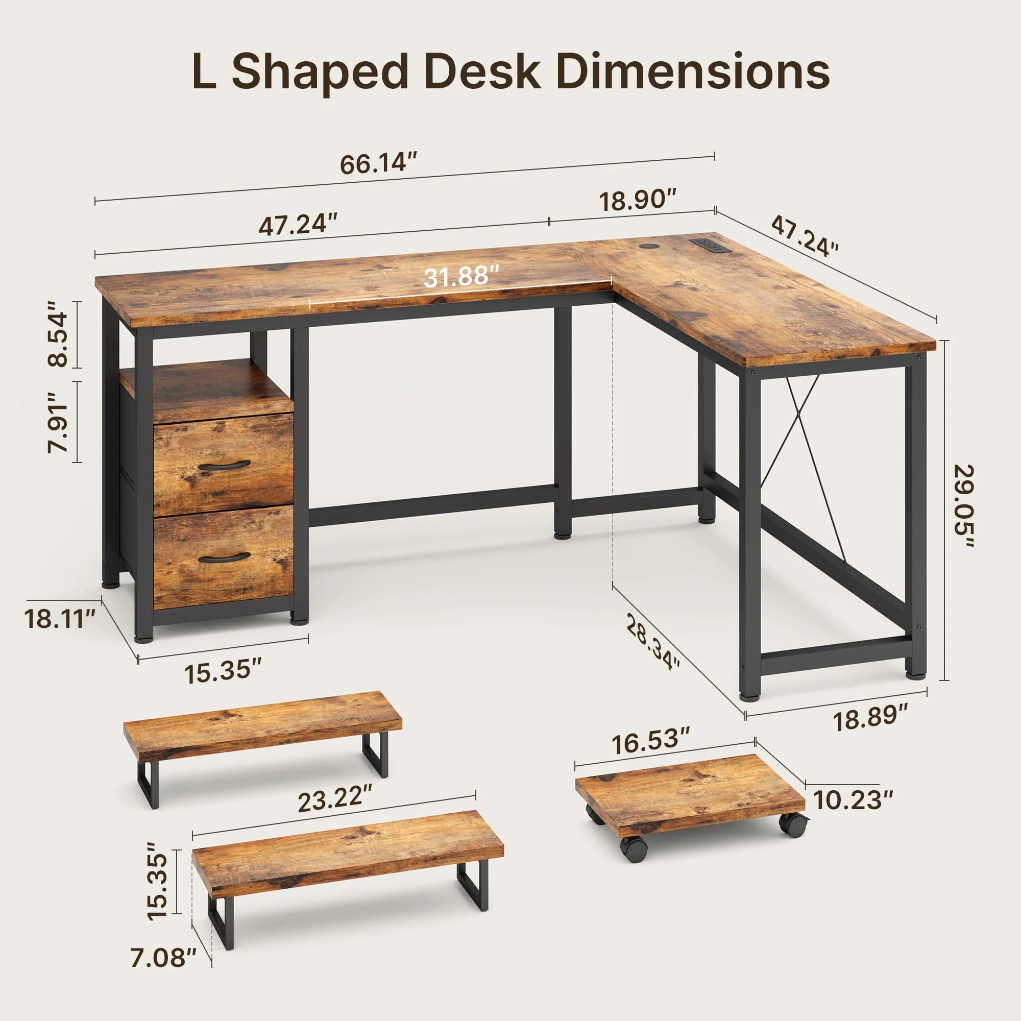 L Shaped Gaming Desk with Power Outlets, Computer Desk with Shelf and Drawers for Home /Office, Black(Black) - Image 10