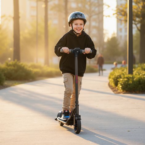 Trottinette électrique enfants 6-14 ans, écran LED, lumières RGB, pneus 6,5'', vitesse 10 km/h, démarrage au kick, noir — vue 4